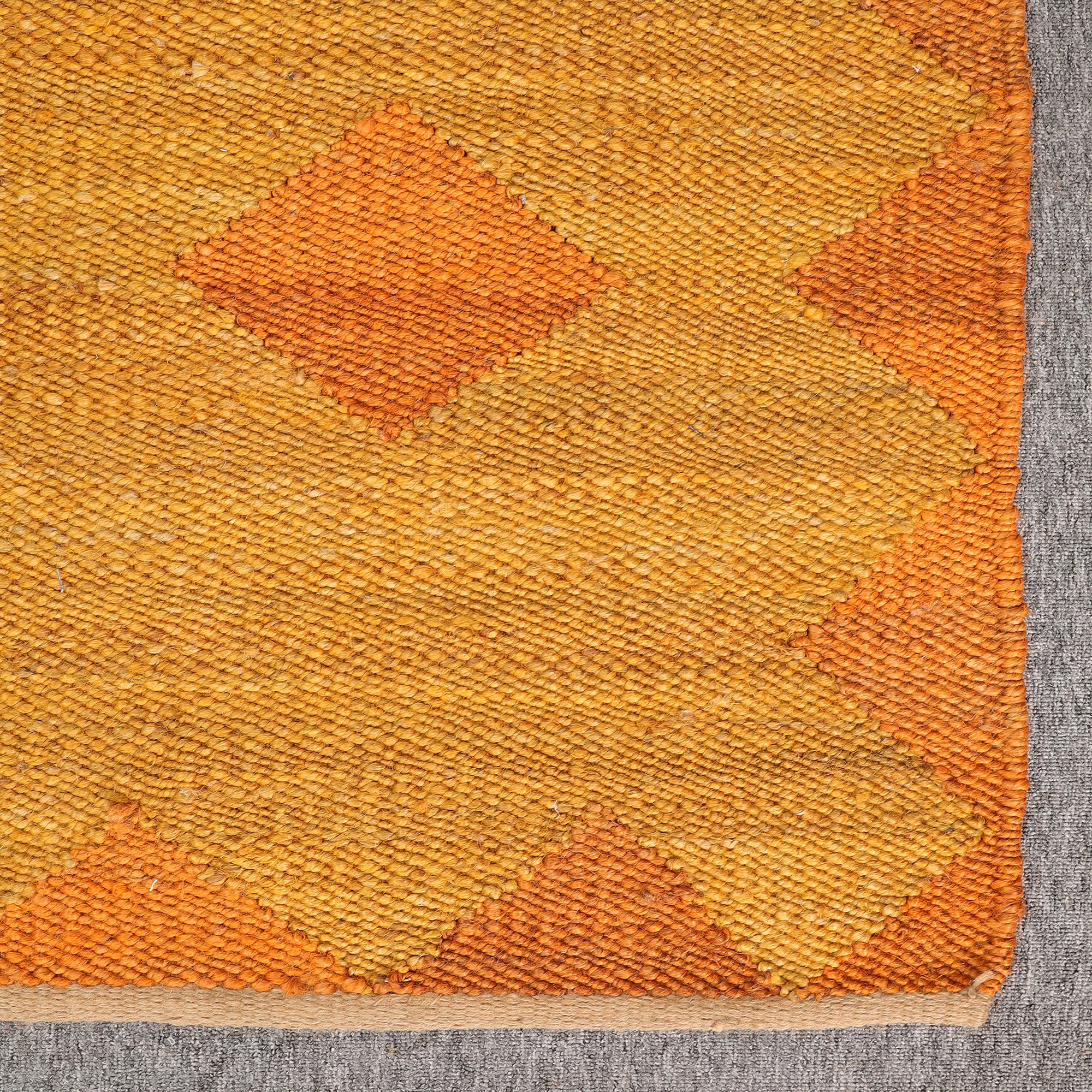 Handwoven Hemp Runner Rug Mustard & Orange Geometric Hallway Runner