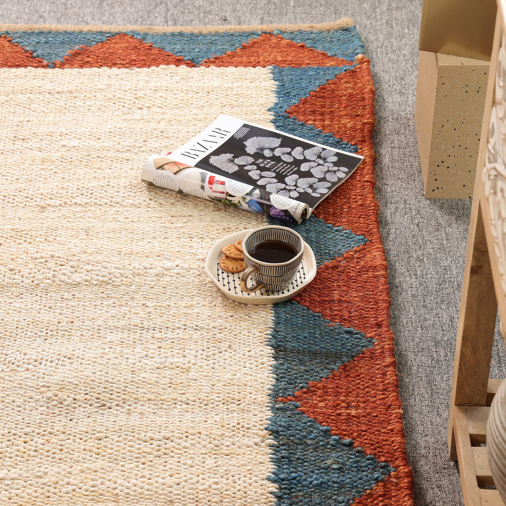 Handwoven Hemp Runner Rug Natural White Border Runner Boho Geometric Hallway & Kitchen Rug