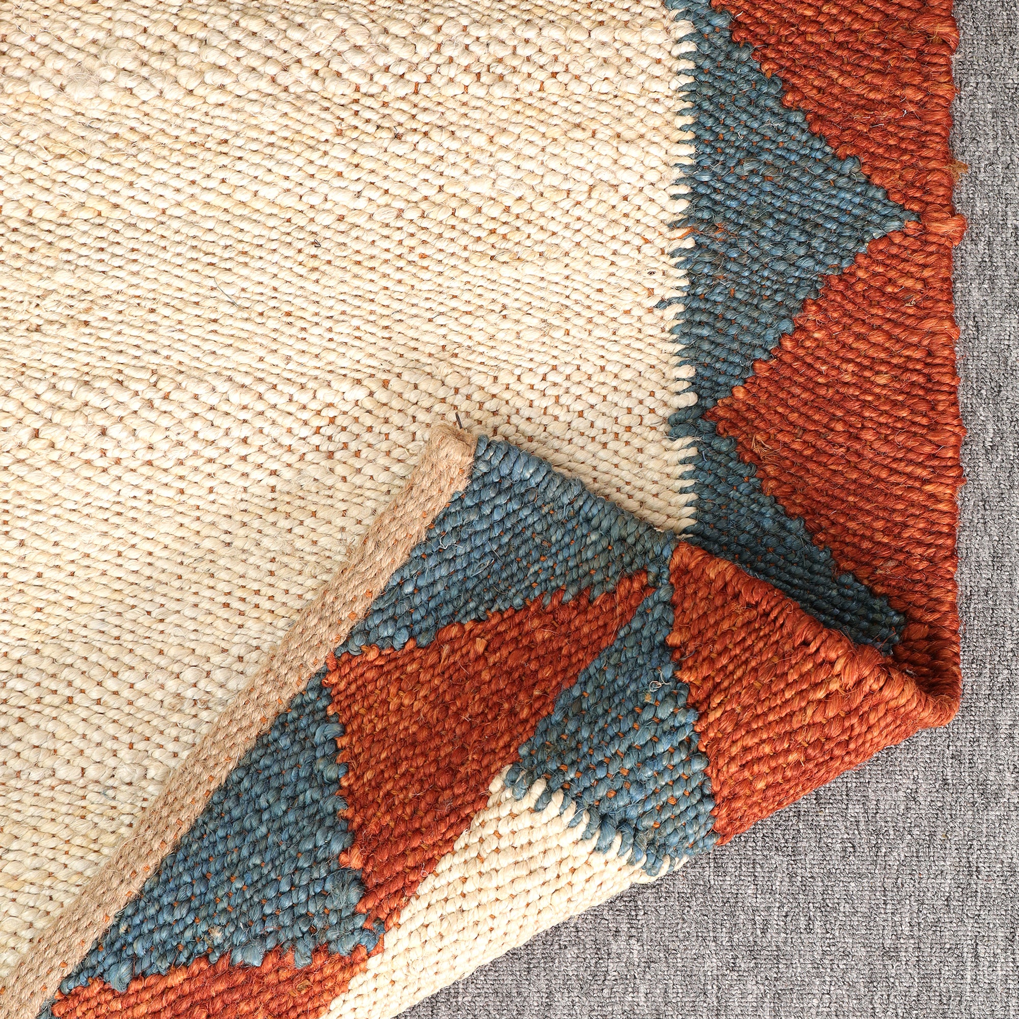 Handwoven Hemp Runner Rug Natural White Border Runner Boho Geometric Hallway & Kitchen Rug