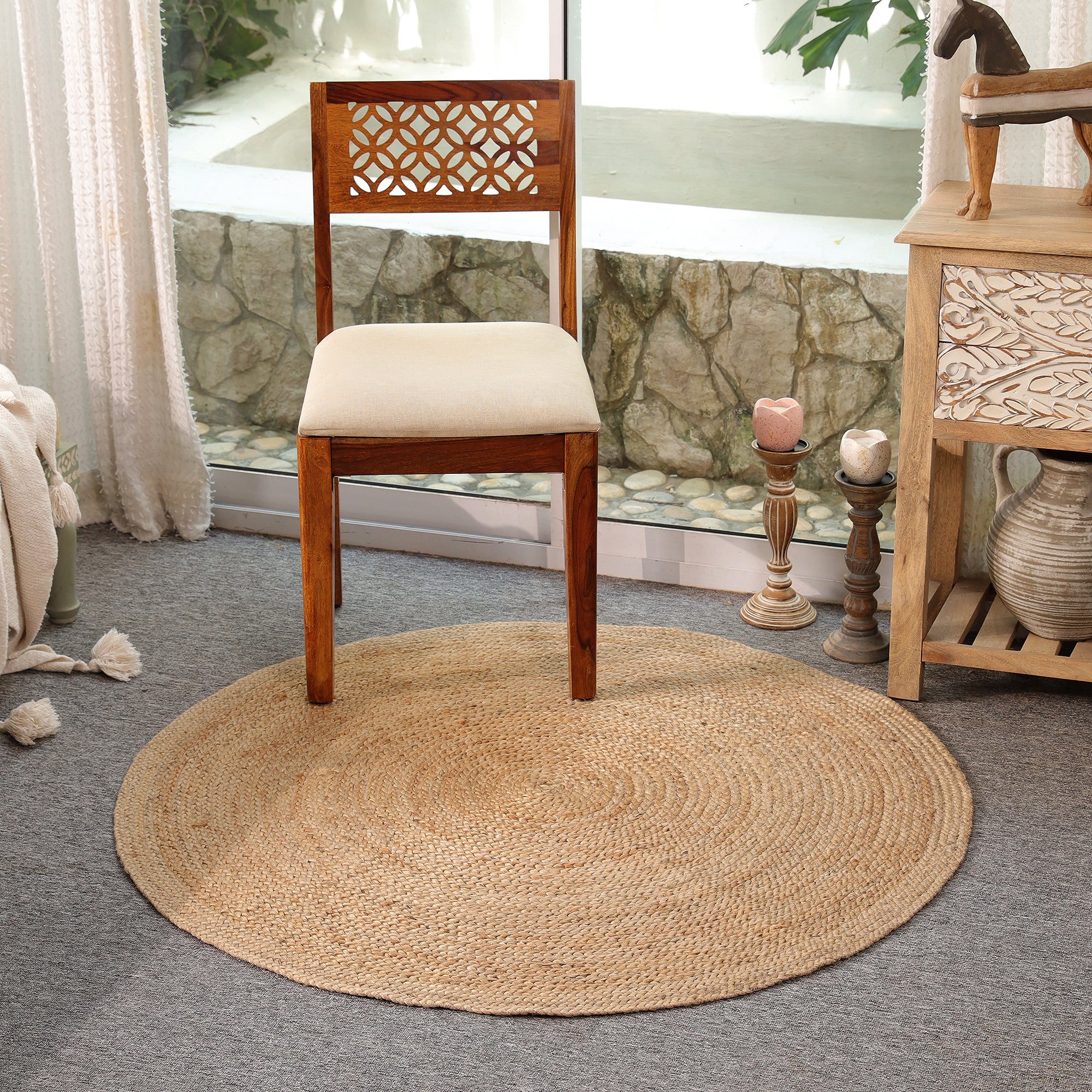 Handwoven Natural Round Jute Rug – Eco-Friendly Braided Area Rug for Living Room, Bedroom & Entryway