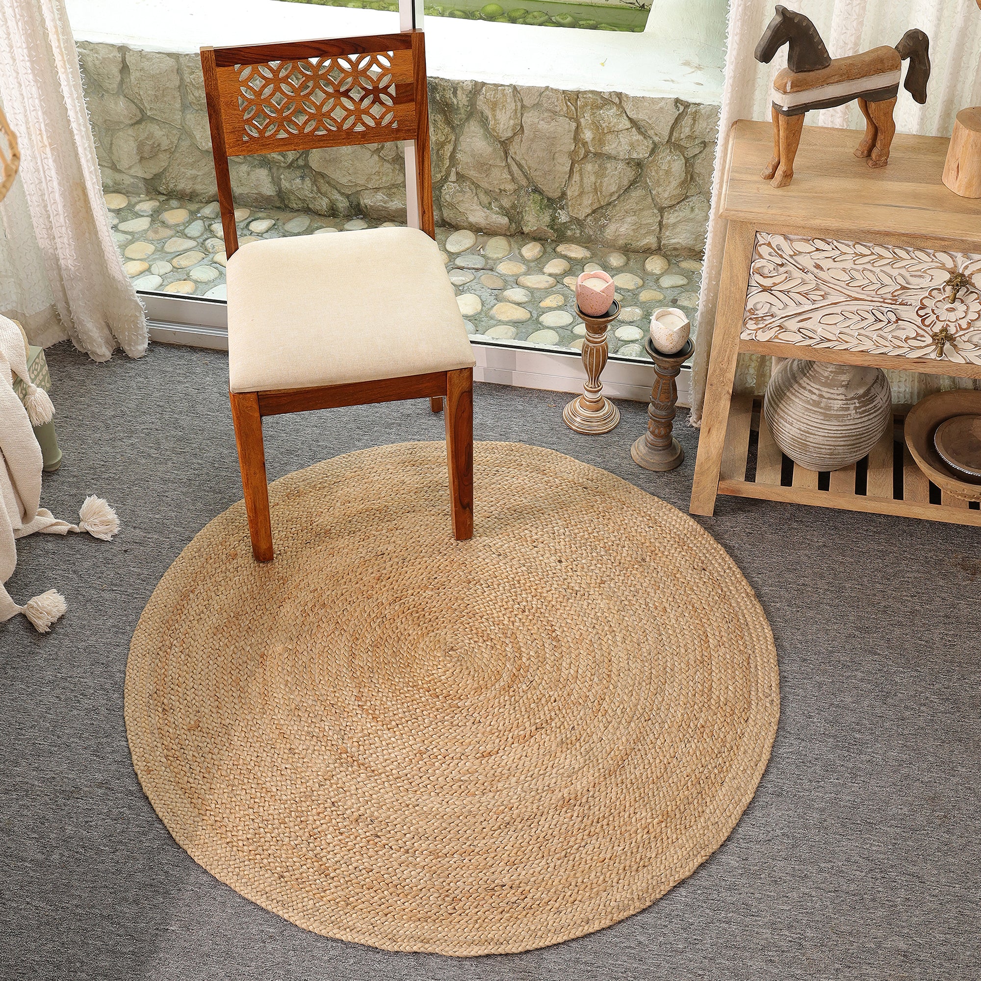 Handwoven Natural Round Jute Rug – Eco-Friendly Braided Area Rug for Living Room, Bedroom & Entryway