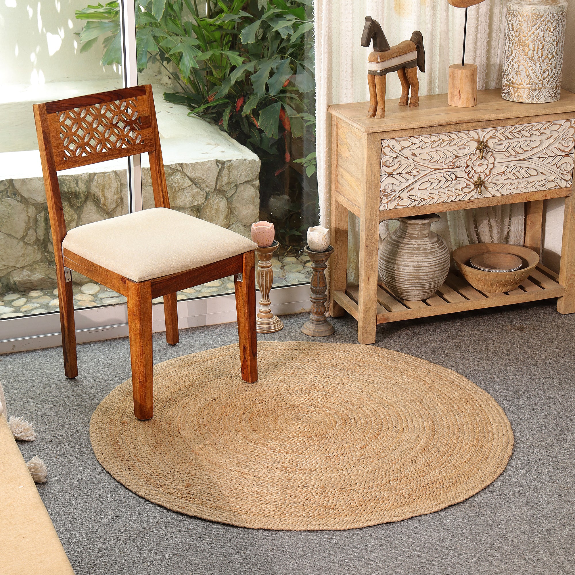 Handwoven Natural Round Jute Rug – Eco-Friendly Braided Area Rug for Living Room, Bedroom & Entryway