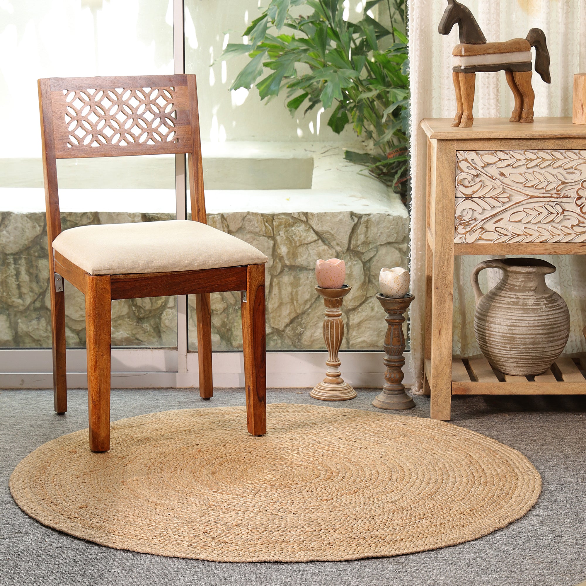 Handwoven Natural Round Jute Rug – Eco-Friendly Braided Area Rug for Living Room, Bedroom & Entryway