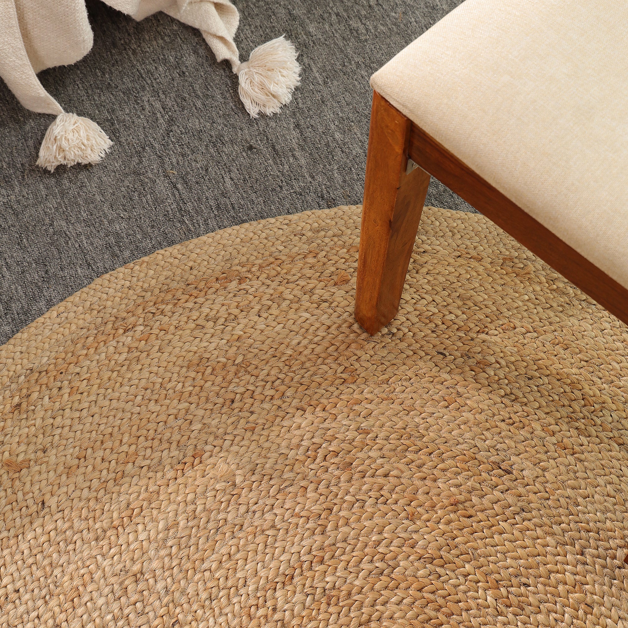 Handwoven Natural Round Jute Rug – Eco-Friendly Braided Area Rug for Living Room, Bedroom & Entryway