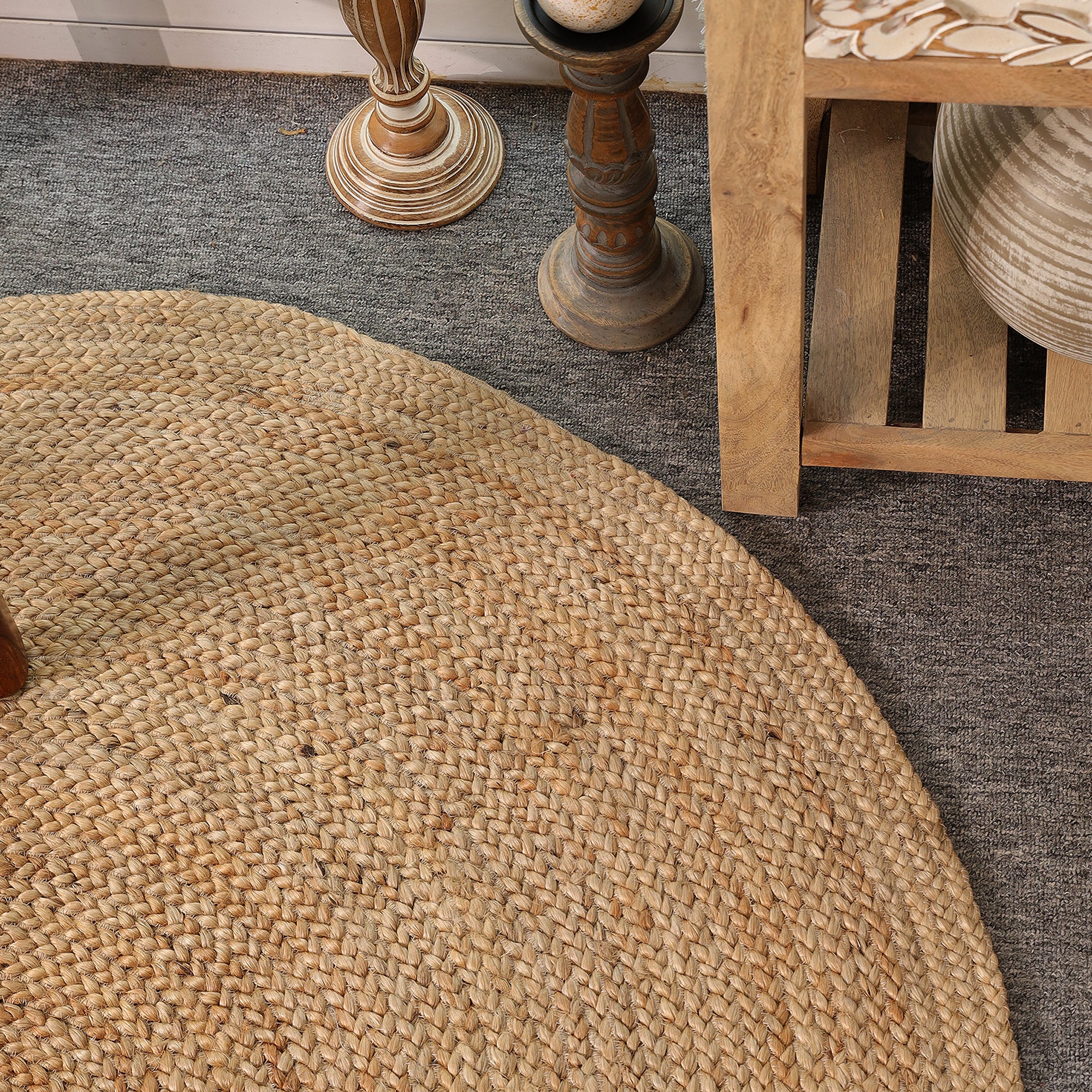 Handwoven Natural Round Jute Rug – Eco-Friendly Braided Area Rug for Living Room, Bedroom & Entryway
