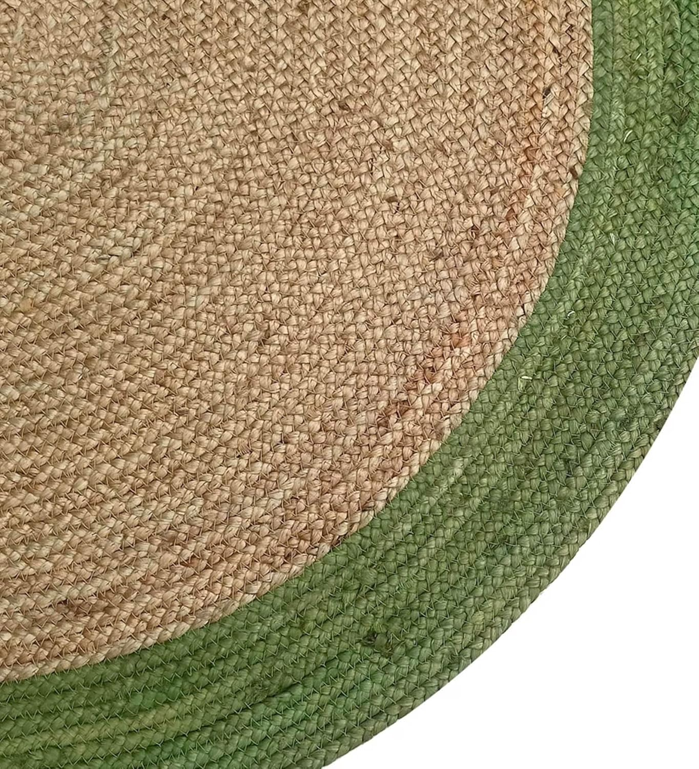 Round Green & Natural Jute Rug - Handwoven Oval Area Rug Boho Farmhouse Living