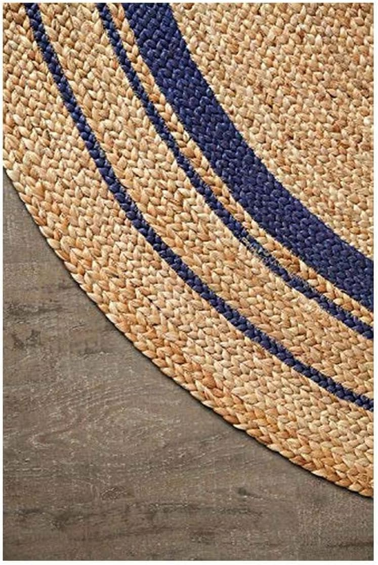 Navy Blue Jute Round Rug Natural Area Rug Boho Farmhouse Living Room Rug