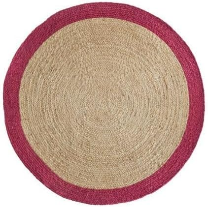 Red Jute Round Rug Natural Braided Area Rug Red Border Boho Rug Farmhouse Living Room Rug, Handmade Woven Rug