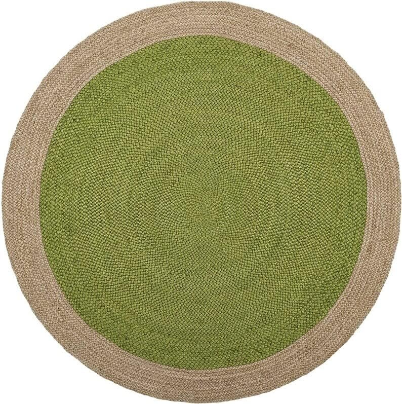 Green Round Braided Jute Rug - Handmade Natural Border Area Rug