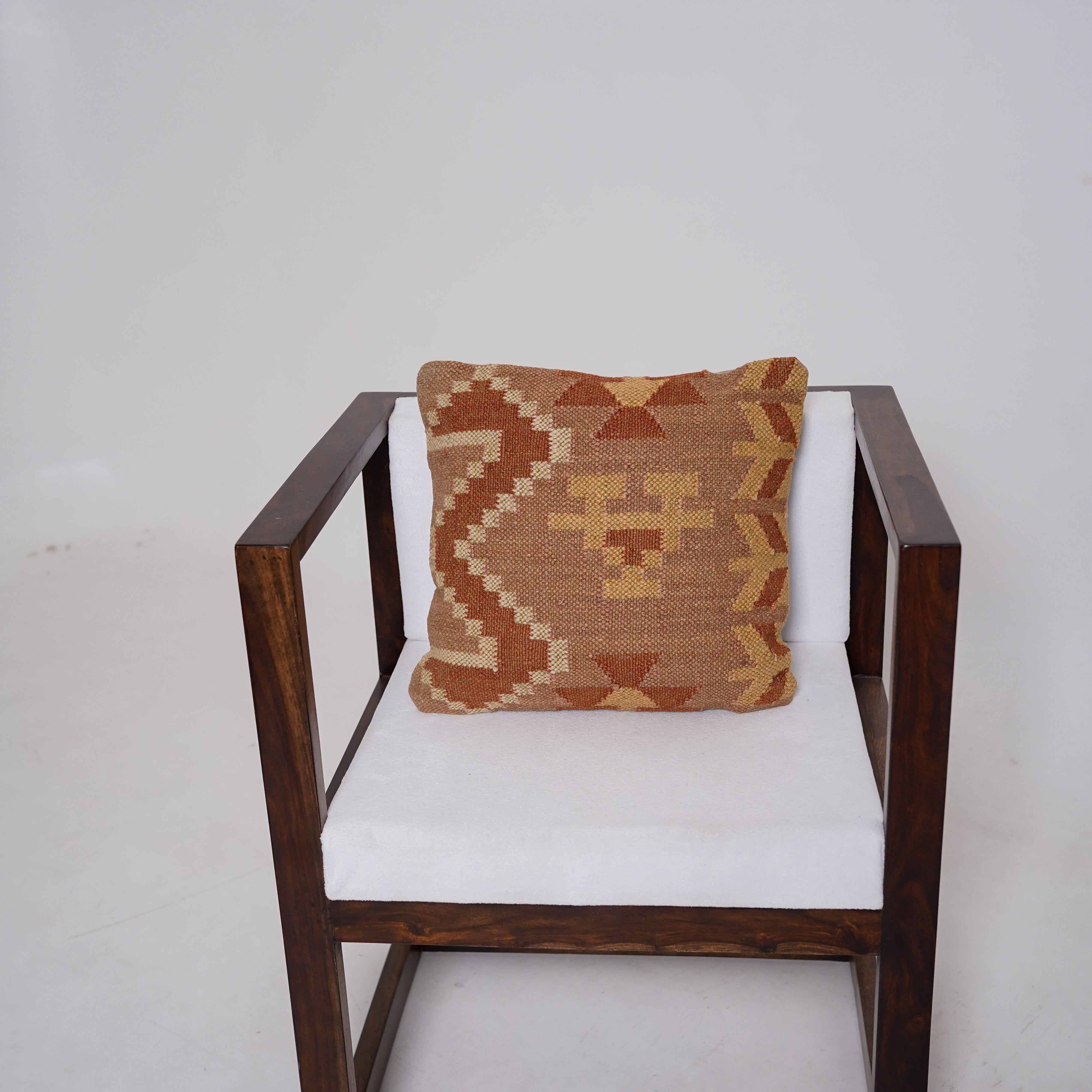 Handwoven Tribal Kilim Cushion Cover Beige & Terracotta Cotton Throw Pillow