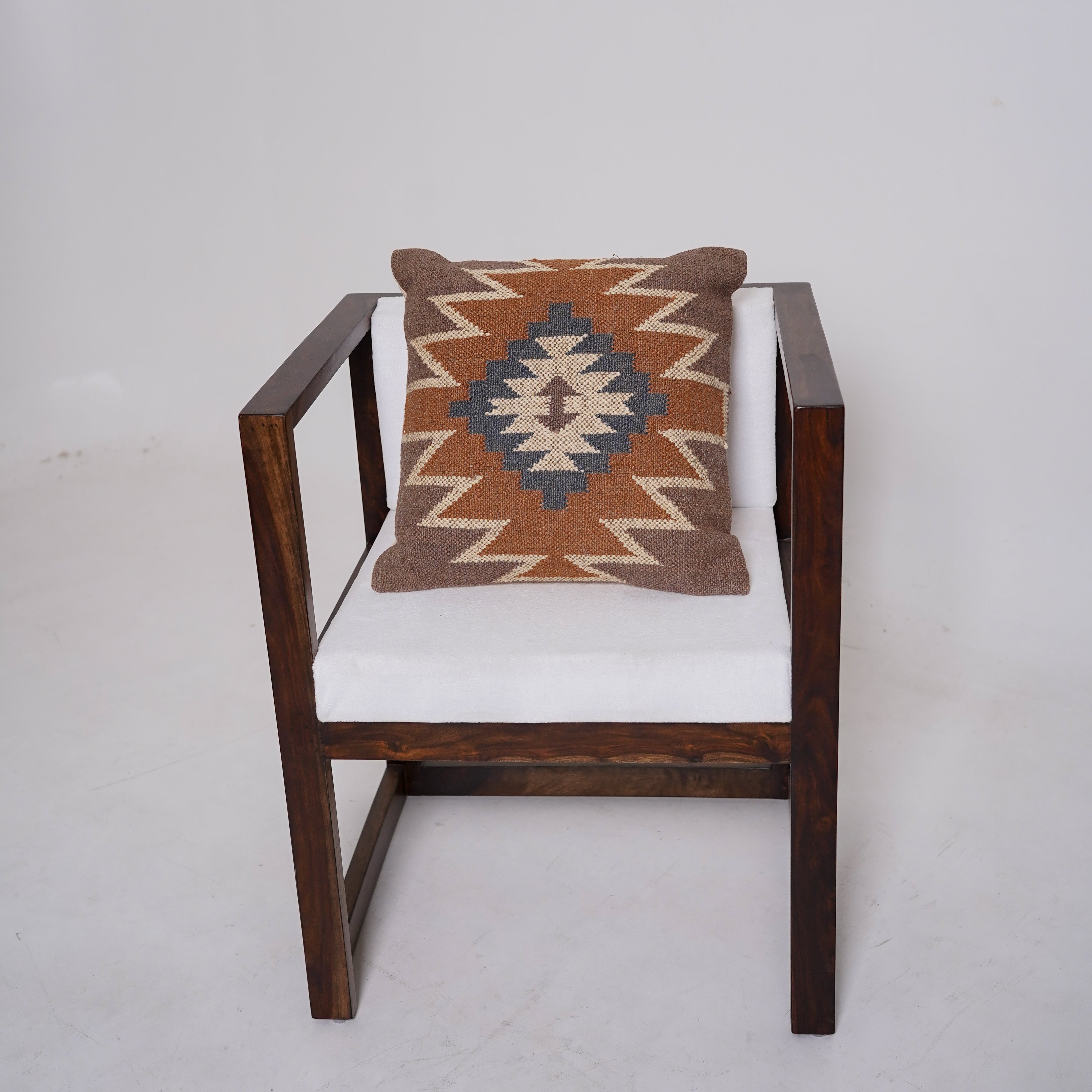 Handwoven Southwestern Kilim Cushion Cover Brown & Blue Tribal Cotton Throw Pillow
