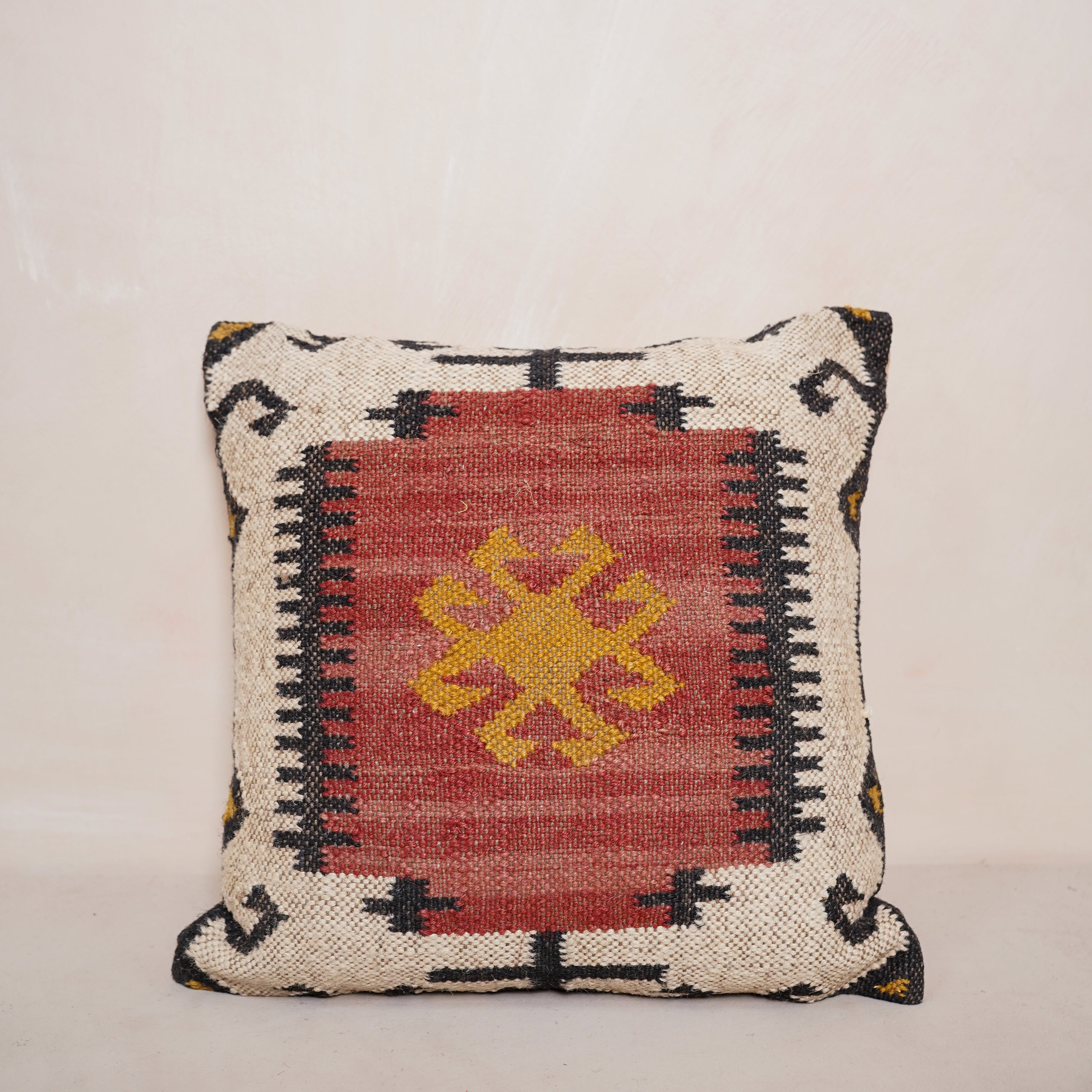 Handwoven Kilim Cushion Cover - Geometric Wool Throw Pillow