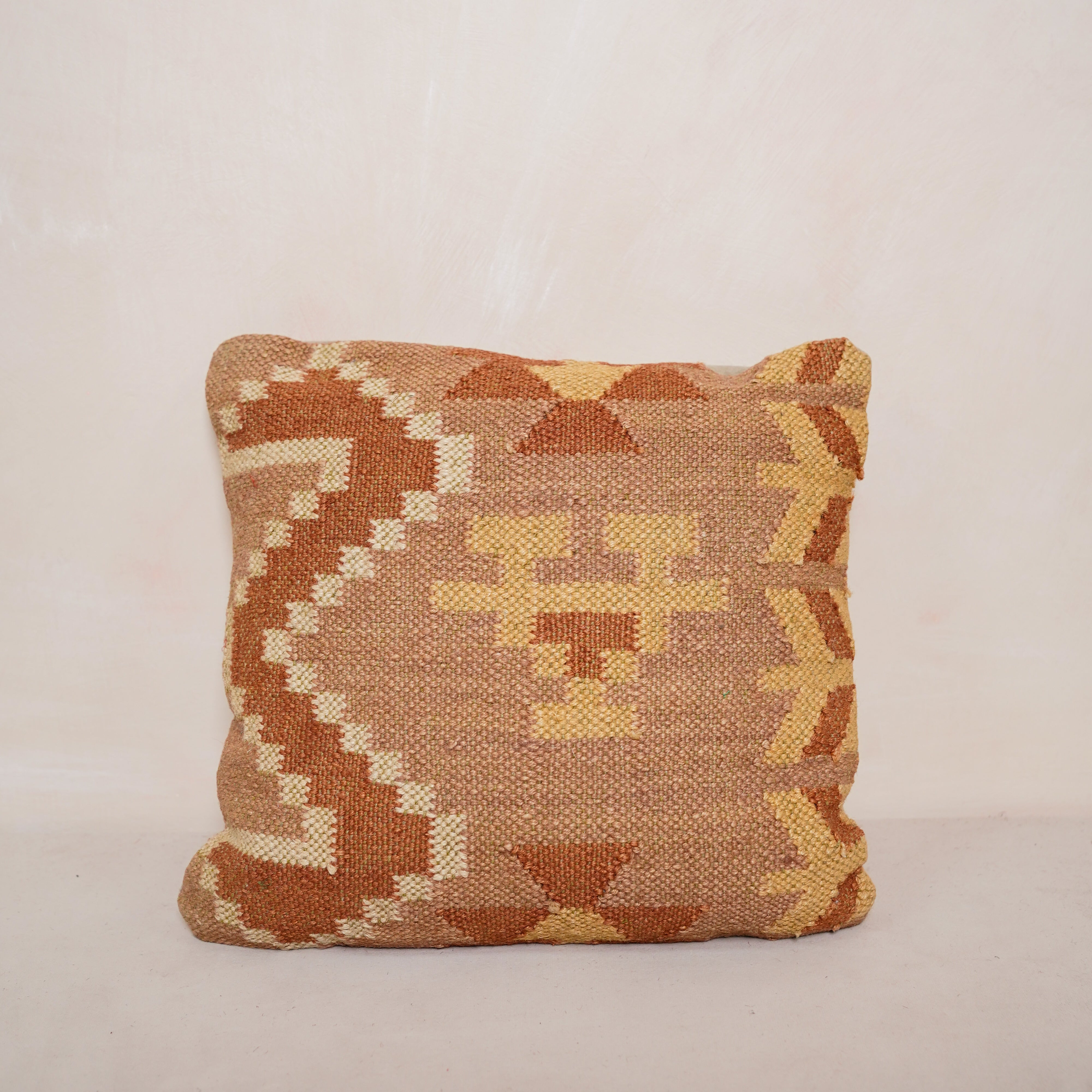 Handwoven Tribal Kilim Cushion Cover Beige & Terracotta Cotton Throw Pillow