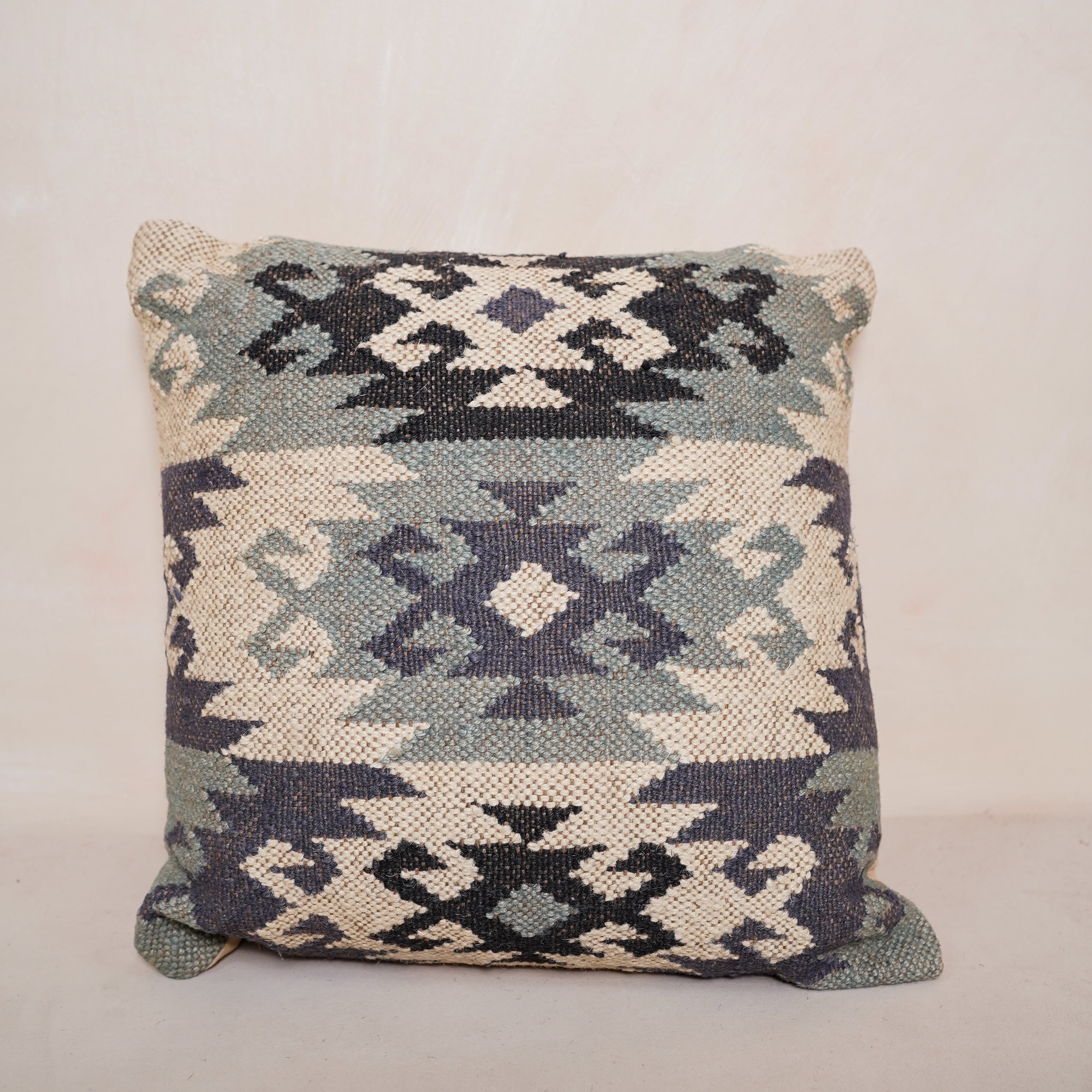 Handwoven Kilim Cushion Cover Blue Gray Tribal Throw Pillow Boho Cotton Decorative Pillow