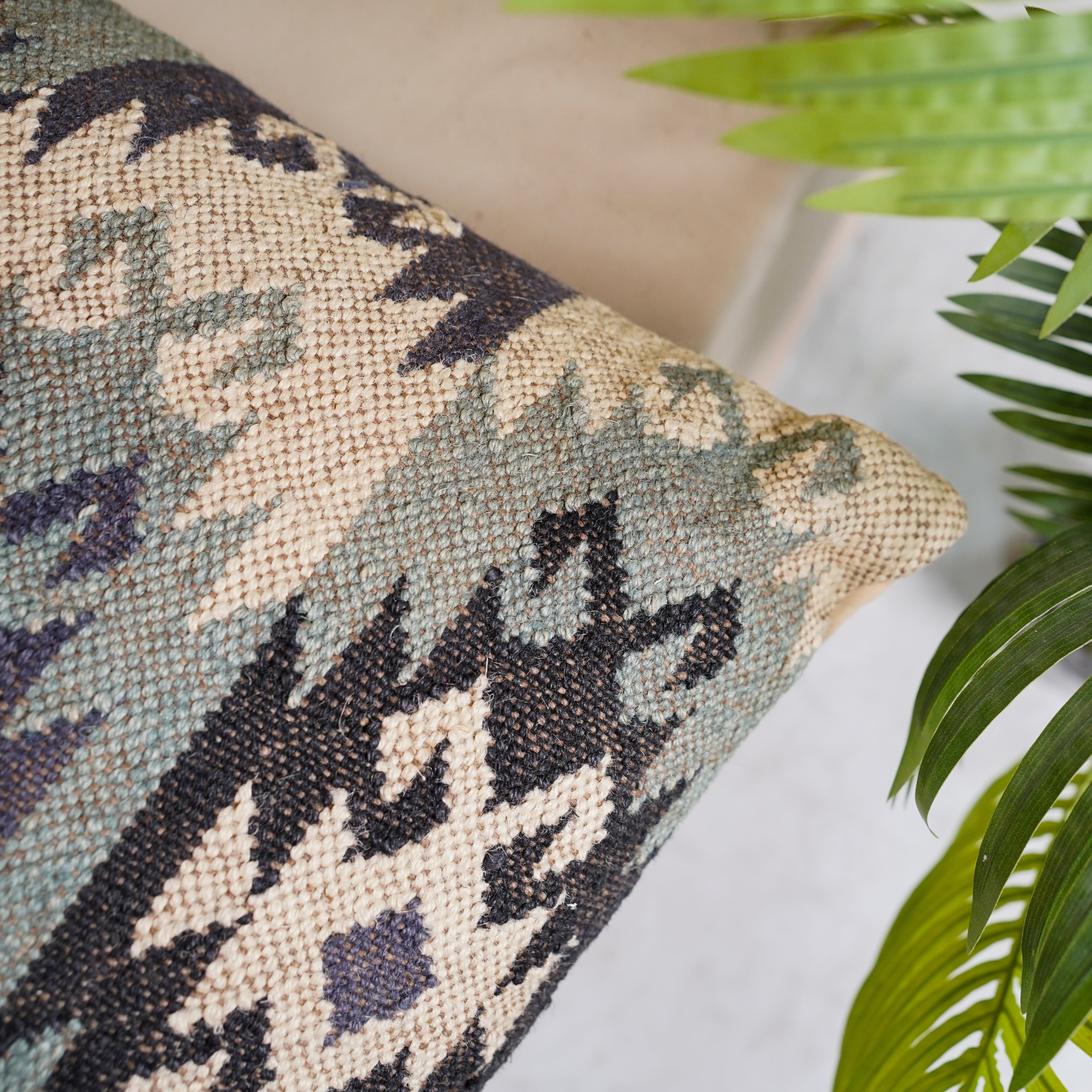 Handwoven Kilim Cushion Cover Blue Gray Tribal Throw Pillow Boho Cotton Decorative Pillow