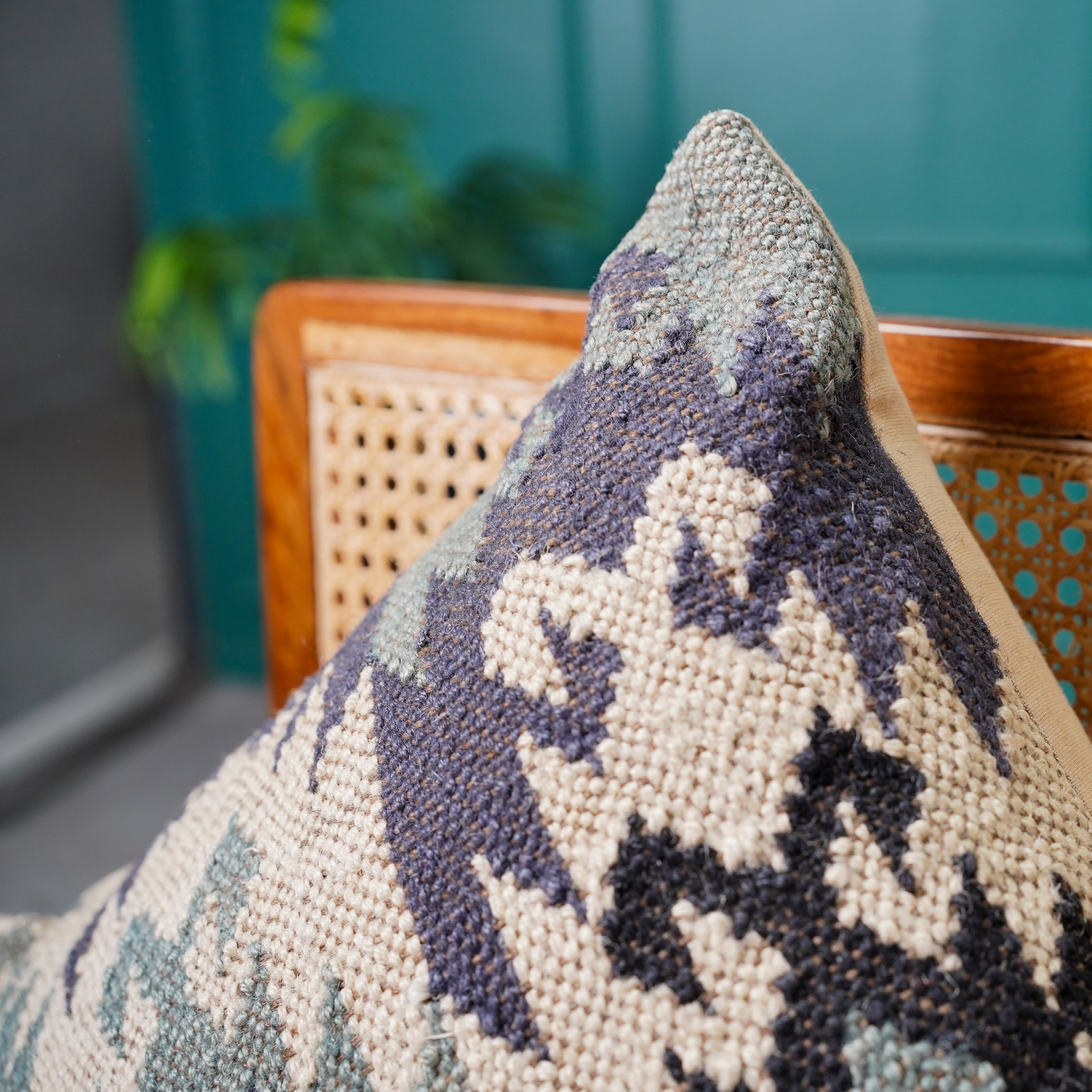 Handwoven Kilim Cushion Cover Blue Gray Tribal Throw Pillow Boho Cotton Decorative Pillow