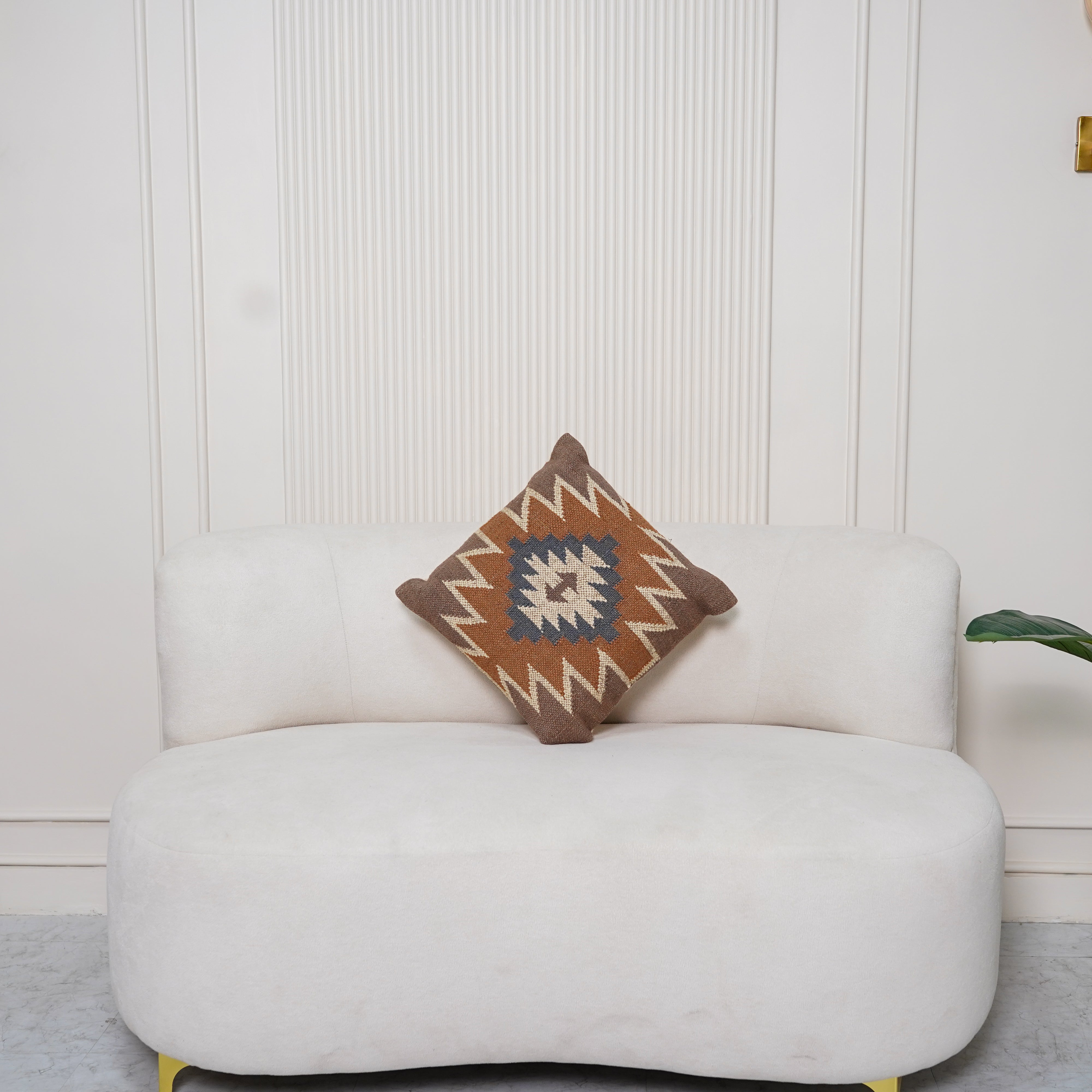 Handwoven Southwestern Kilim Cushion Cover Brown & Blue Tribal Cotton Throw Pillow