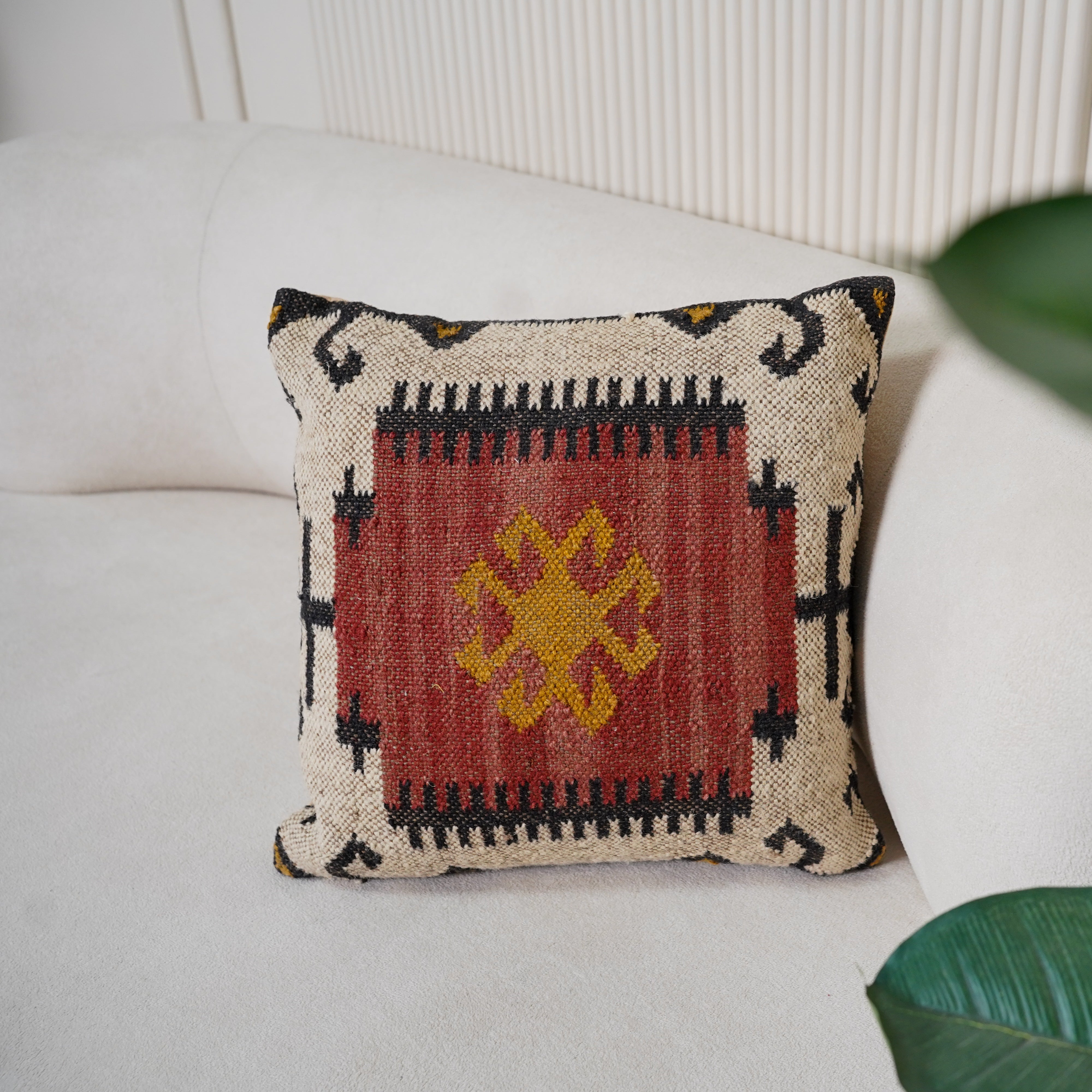 Handwoven Kilim Cushion Cover - Geometric Wool Throw Pillow