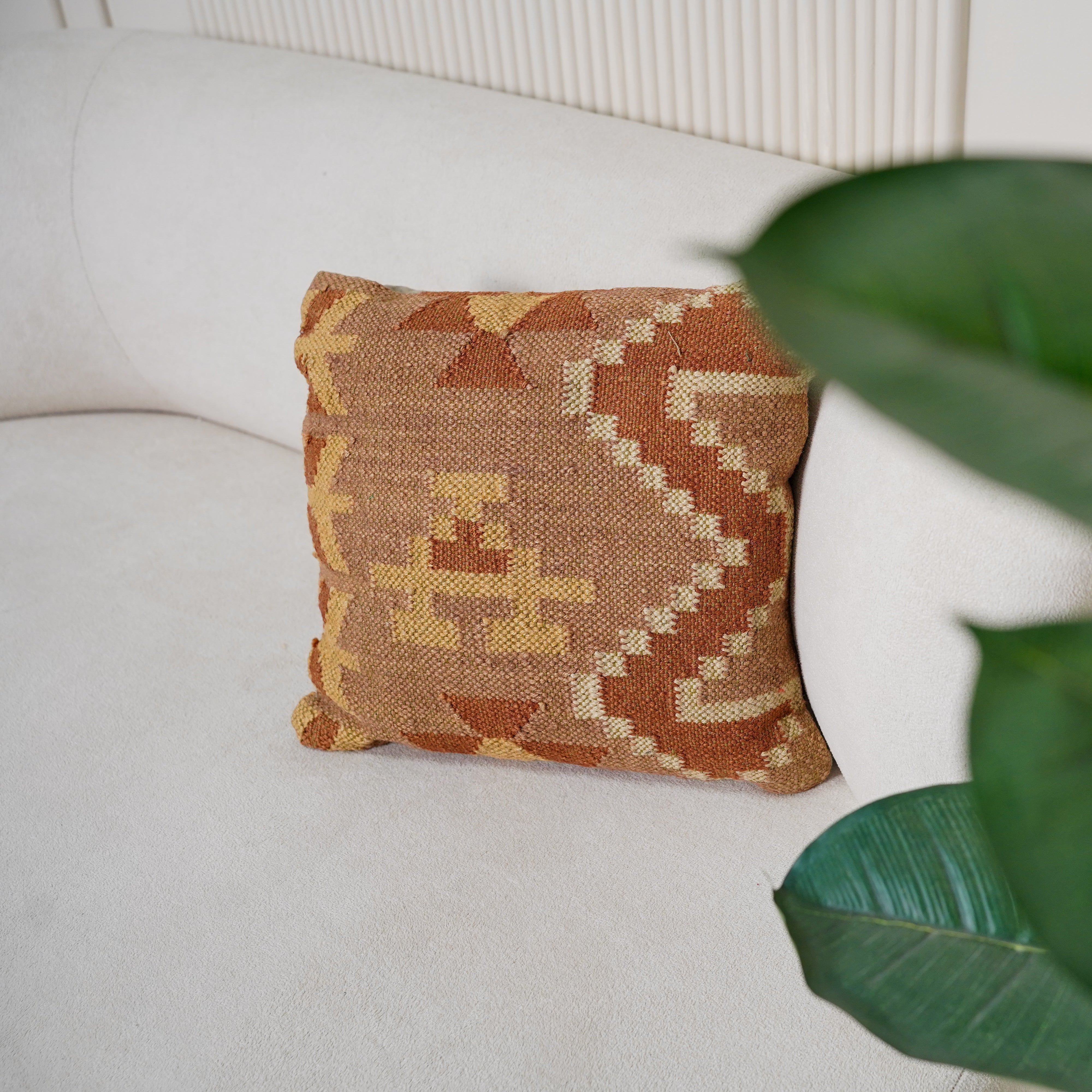 Handwoven Tribal Kilim Cushion Cover Beige & Terracotta Cotton Throw Pillow