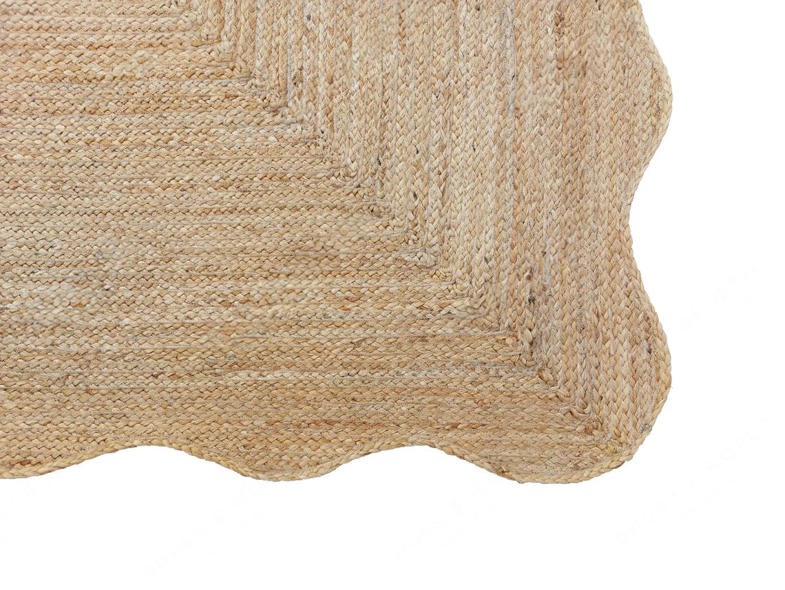 Handwoven Natural Jute Scalloped Rug Handmade Eco-Friendly Boho Area Rug