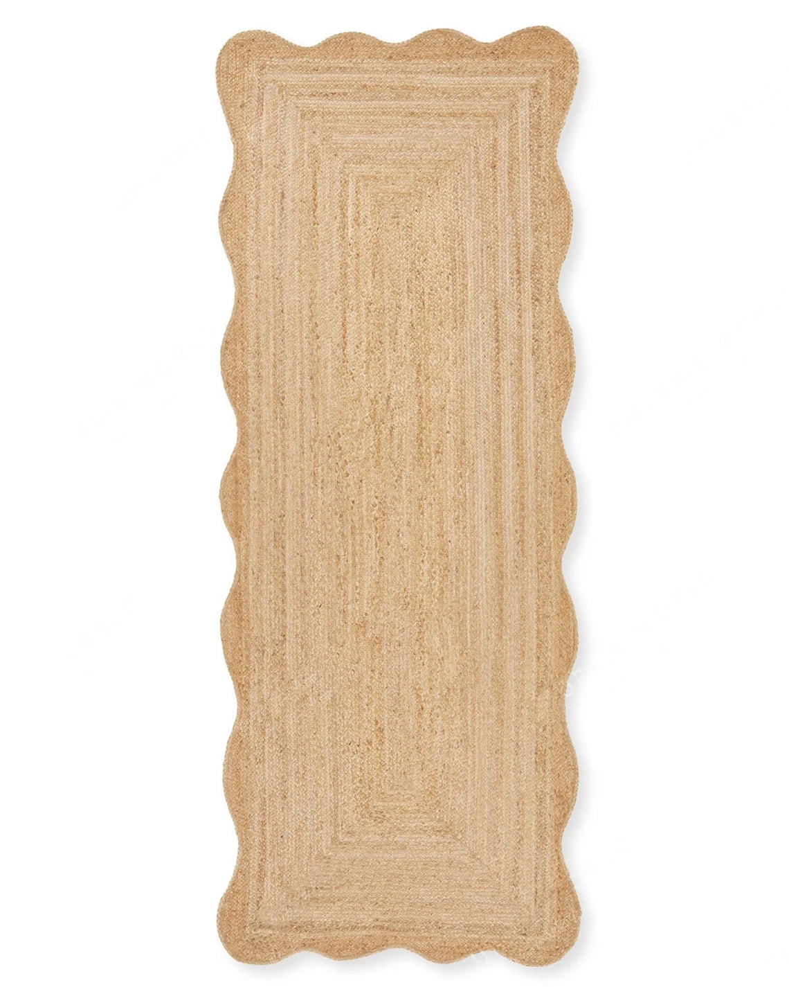 Handwoven Natural Jute Scalloped Rug Handmade Eco-Friendly Boho Area Rug