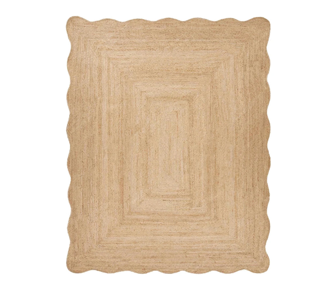 Handwoven Natural Jute Scalloped Rug Handmade Eco-Friendly Boho Area Rug
