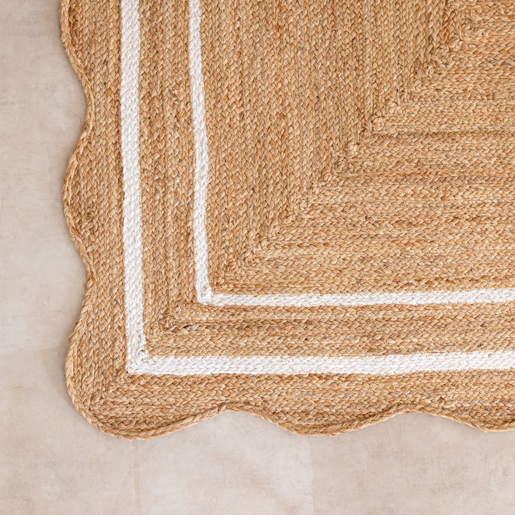 Handmade Jute Area Rug with White Border Natural Boho Woven Rug
