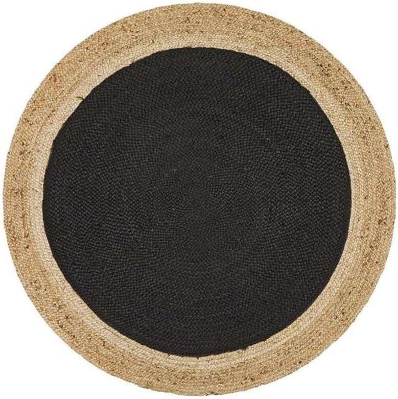 Handwoven Round Jute Rug Two-Tone Black & Natural Braided Area Rug