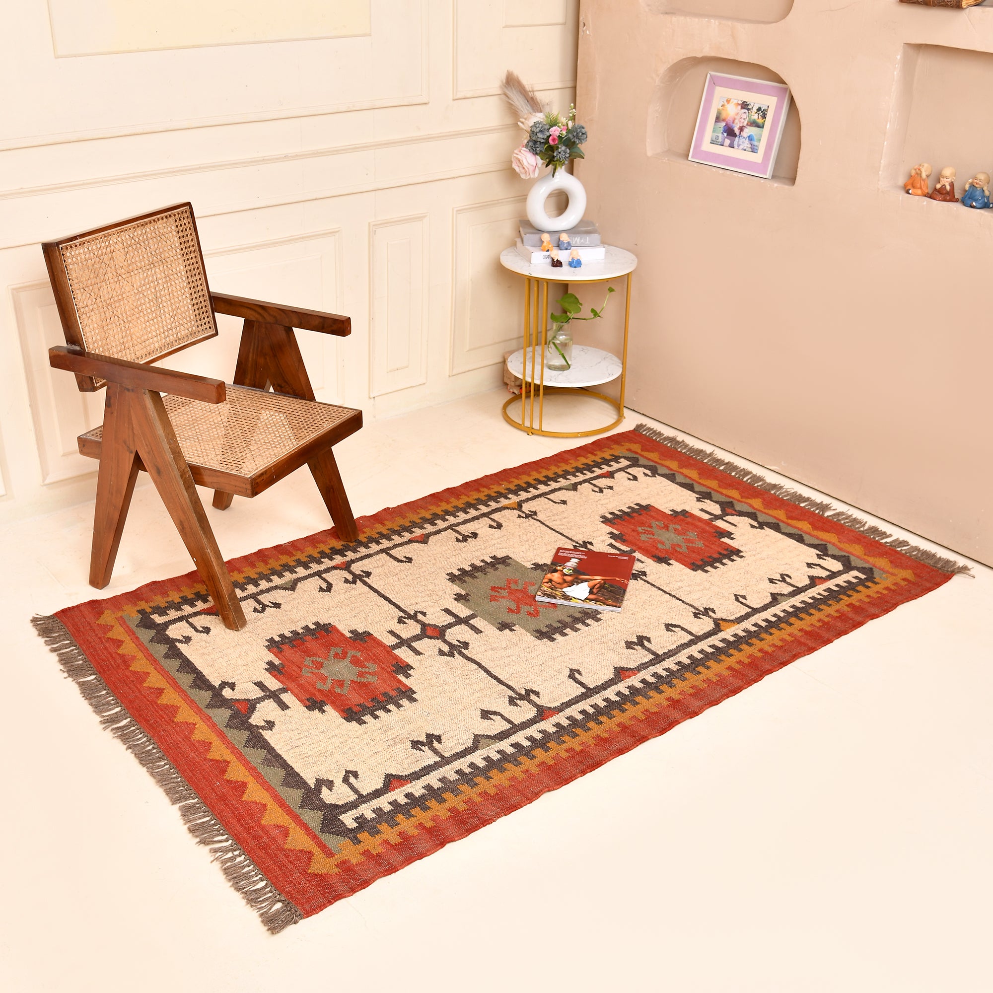 Handwoven Southwestern Kilim Area Rug - Handmade Wool Jute Tribal Rug
