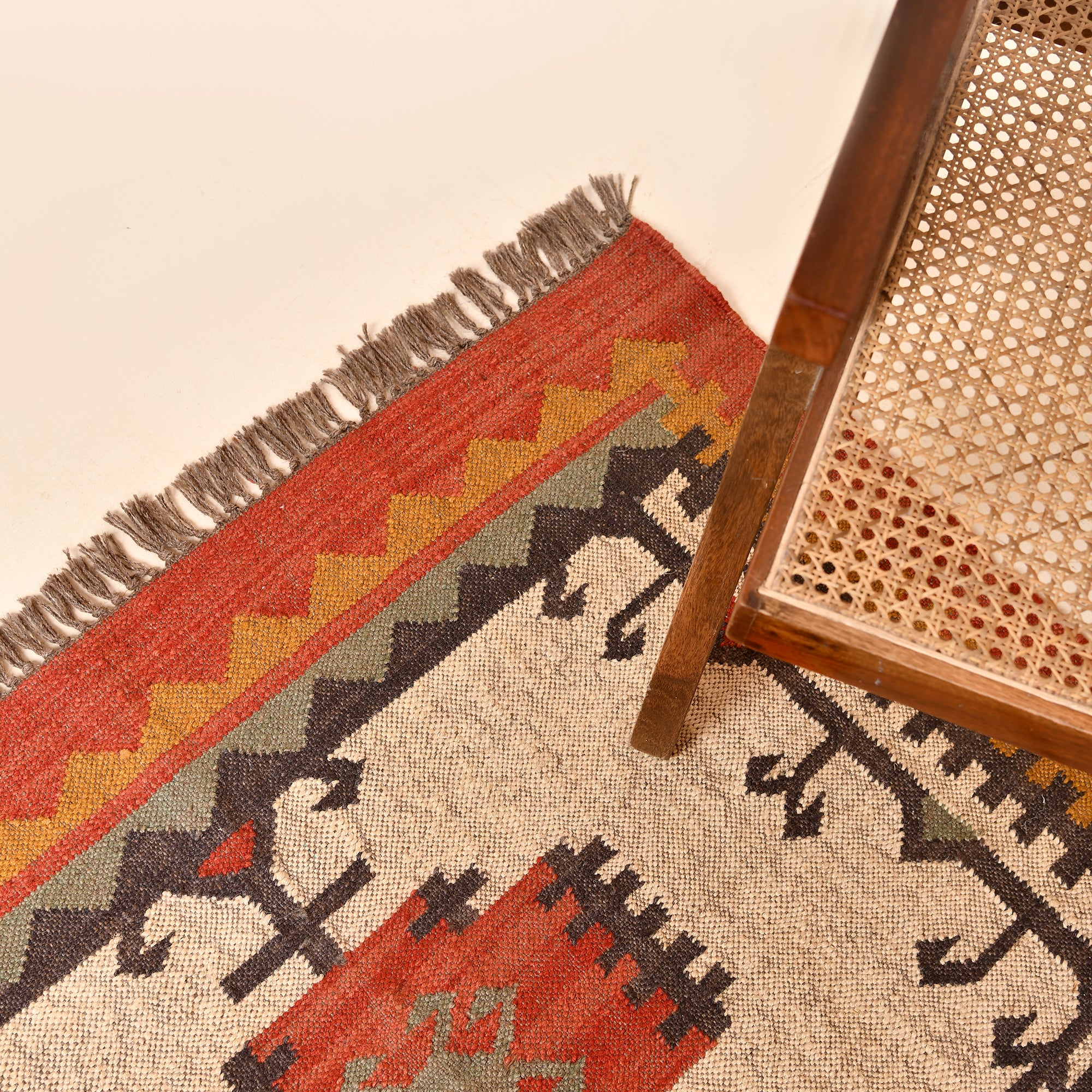 Handwoven Southwestern Kilim Area Rug - Handmade Wool Jute Tribal Rug