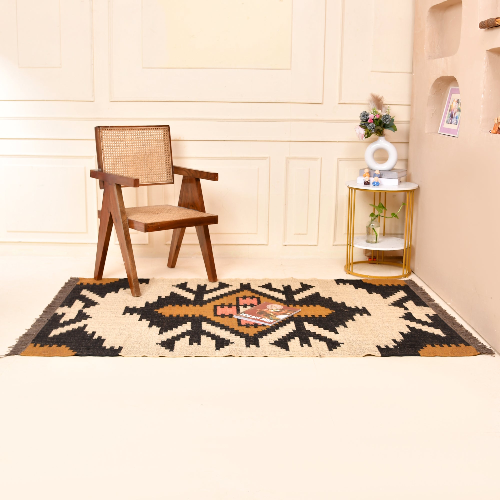 Handwoven Wool Kilim Area Rug – Boho Tribal Geometric Carpet – Handmade Flatweave Living Room