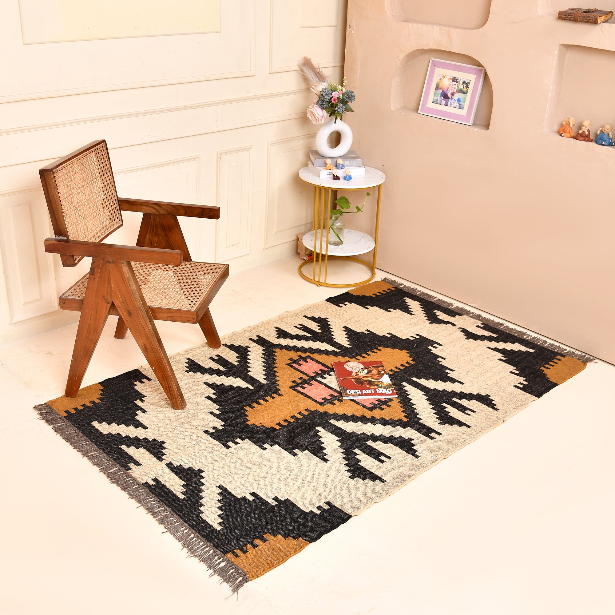 Handwoven Wool Kilim Area Rug – Boho Tribal Geometric Carpet – Handmade Flatweave Living Room