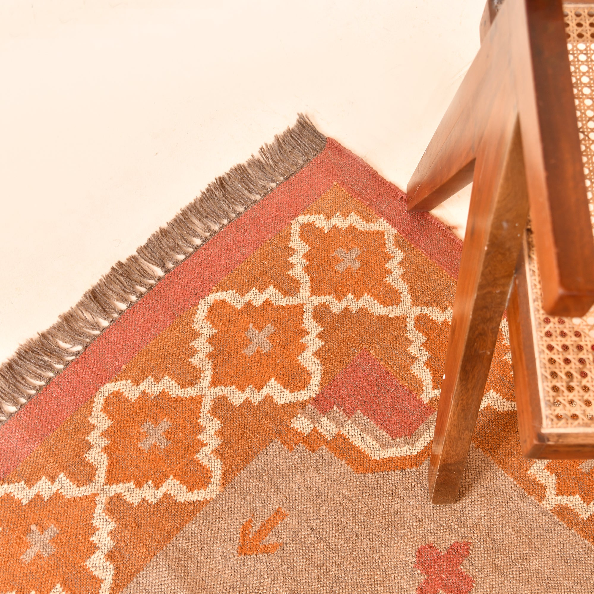 Handwoven Peach Kilim Area Rug Handmade wool Jute Boho Rug