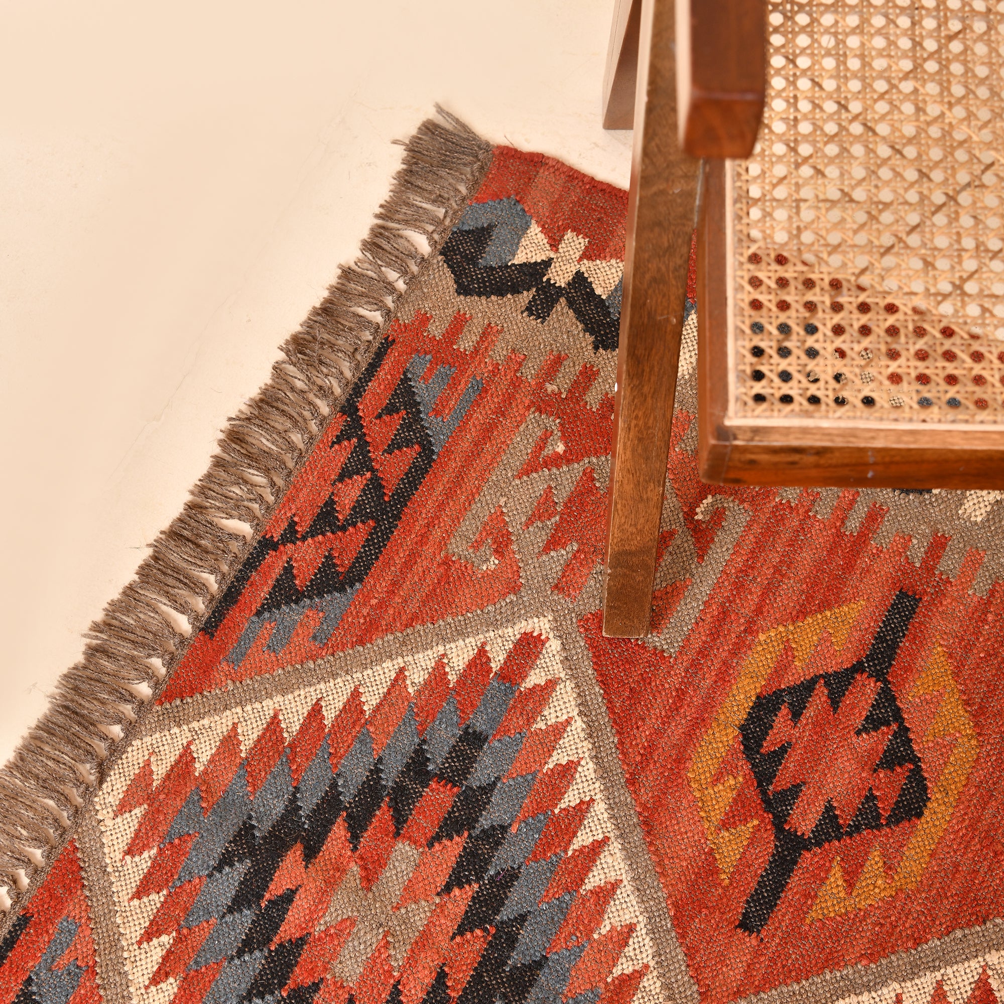 Handwoven Southwestern Wool Kilim Area Rug - Handmade Tribal Geometric Flatweave Ruge