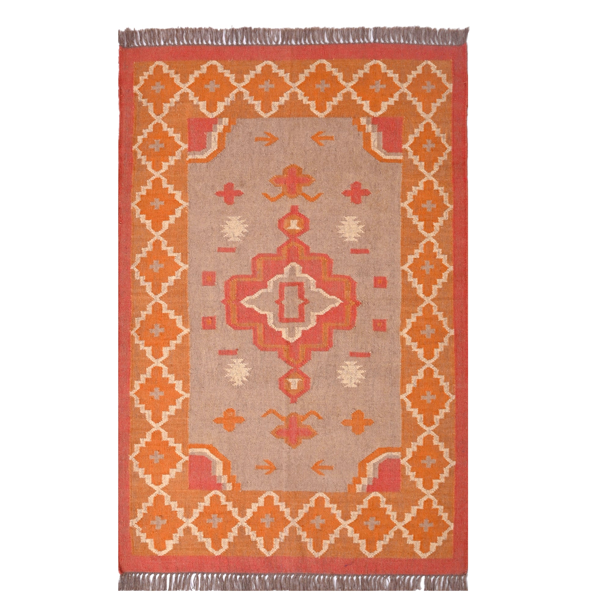 Handwoven Peach Kilim Area Rug Handmade wool Jute Boho Rug