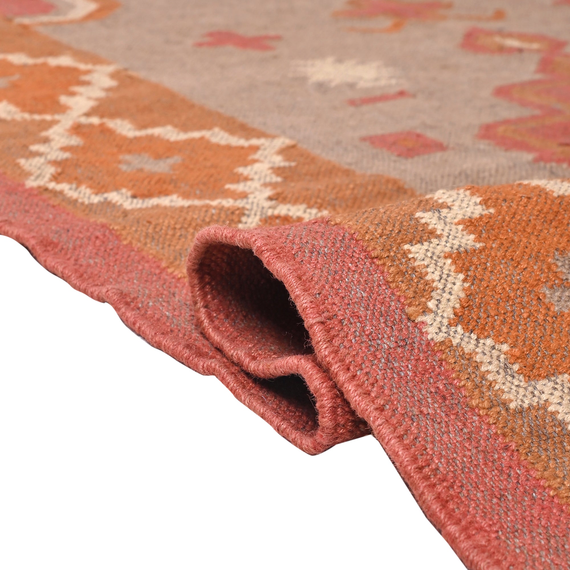Handwoven Peach Kilim Area Rug Handmade wool Jute Boho Rug