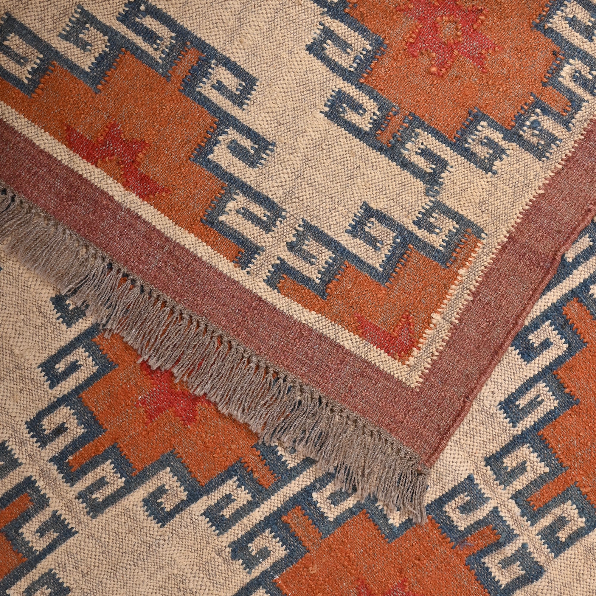 Handwoven Peach Tribal Kilim Area Rug Handmade Wool Jute Flatweave Rug