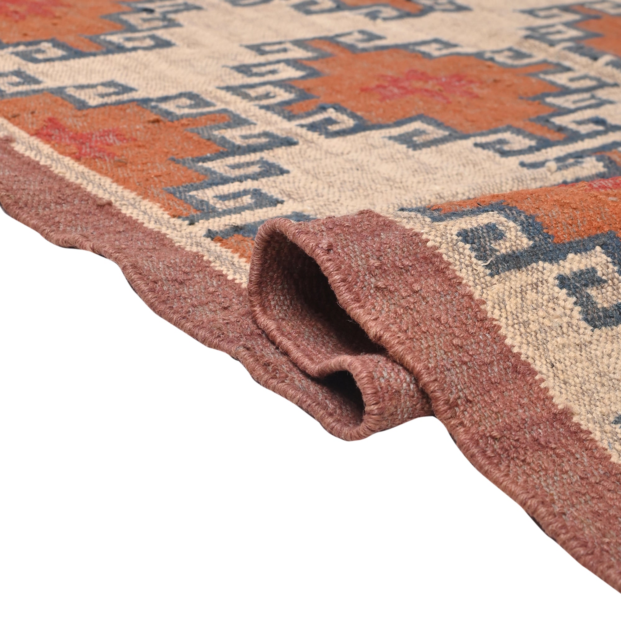 Handwoven Peach Tribal Kilim Area Rug Handmade Wool Jute Flatweave Rug