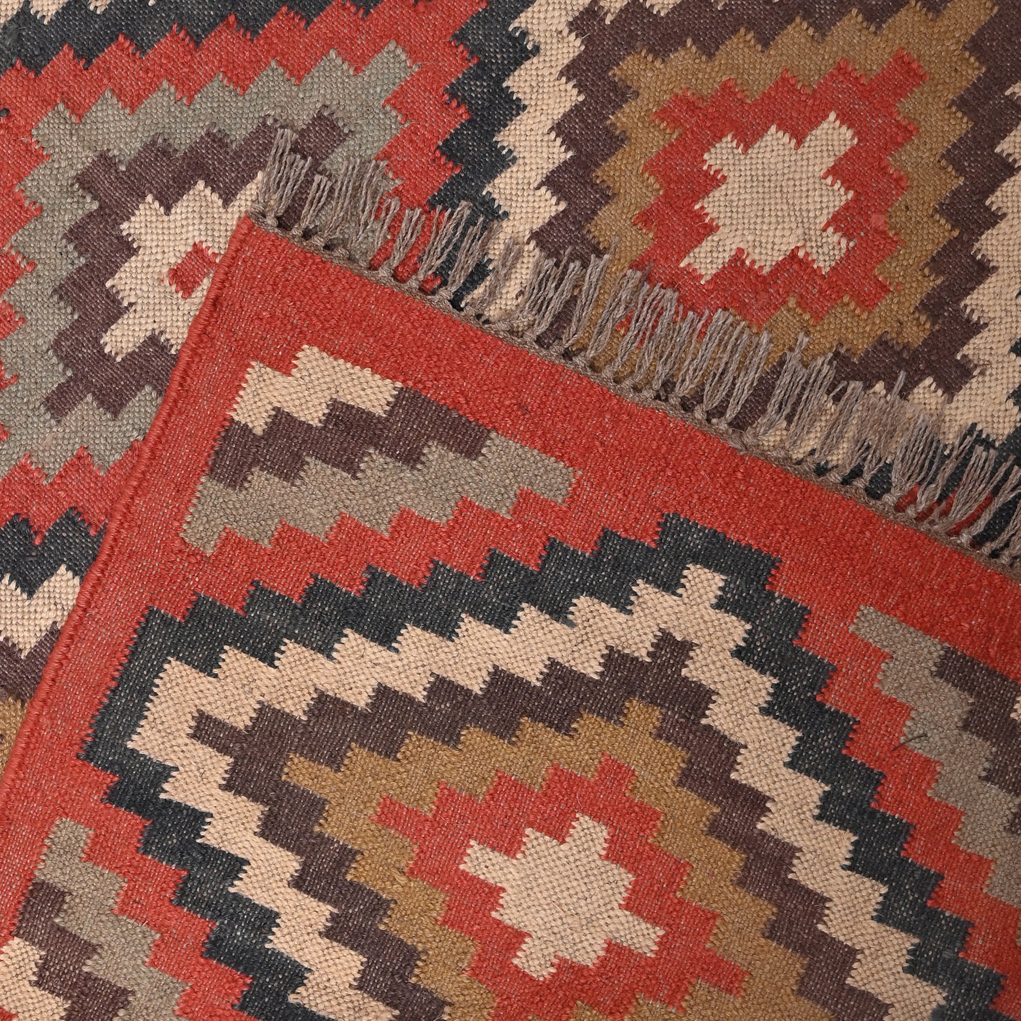 Handwoven Terracotta Kilim Area Rug Handmade Wool Jute Geometric Rug