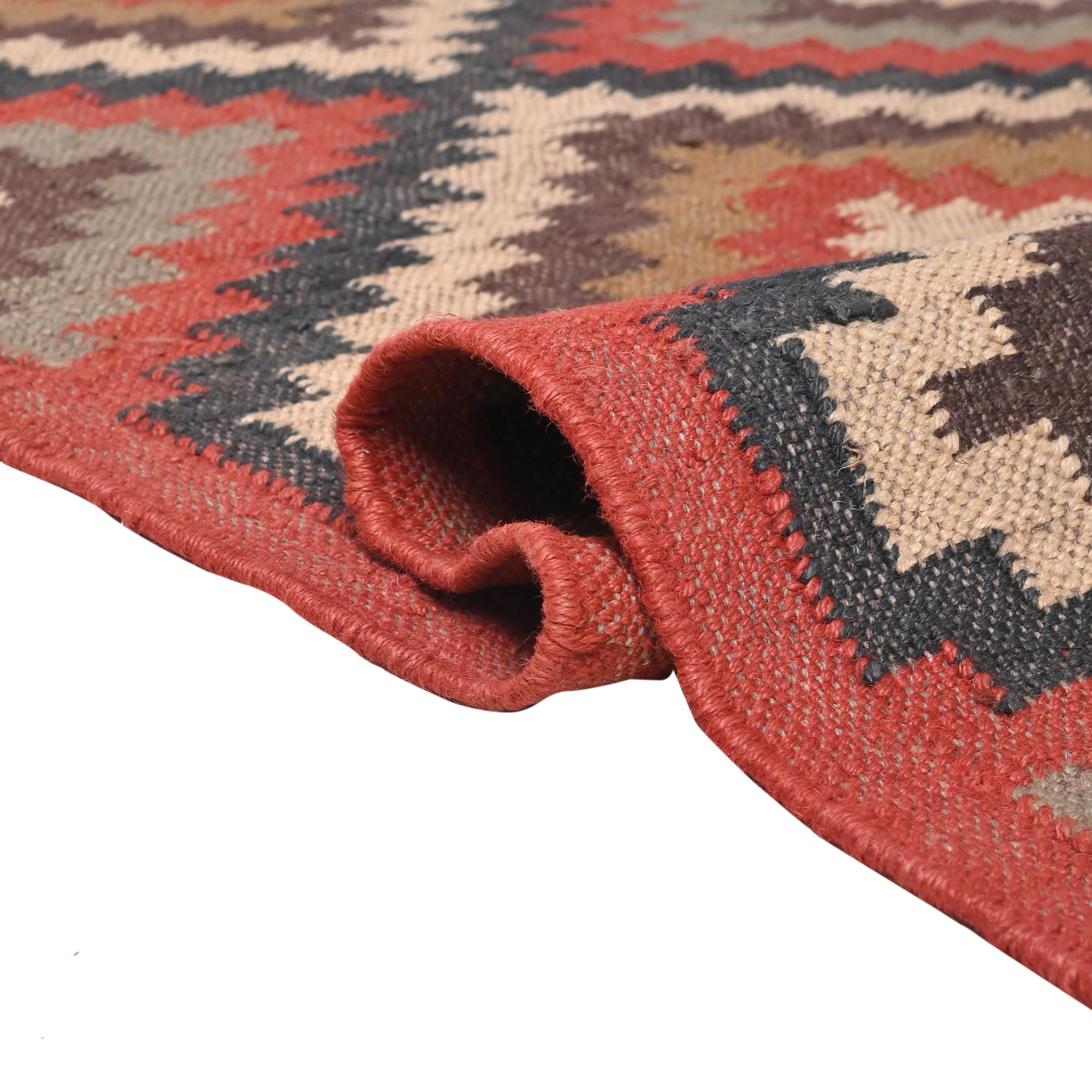 Handwoven Terracotta Kilim Area Rug Handmade Wool Jute Geometric Rug