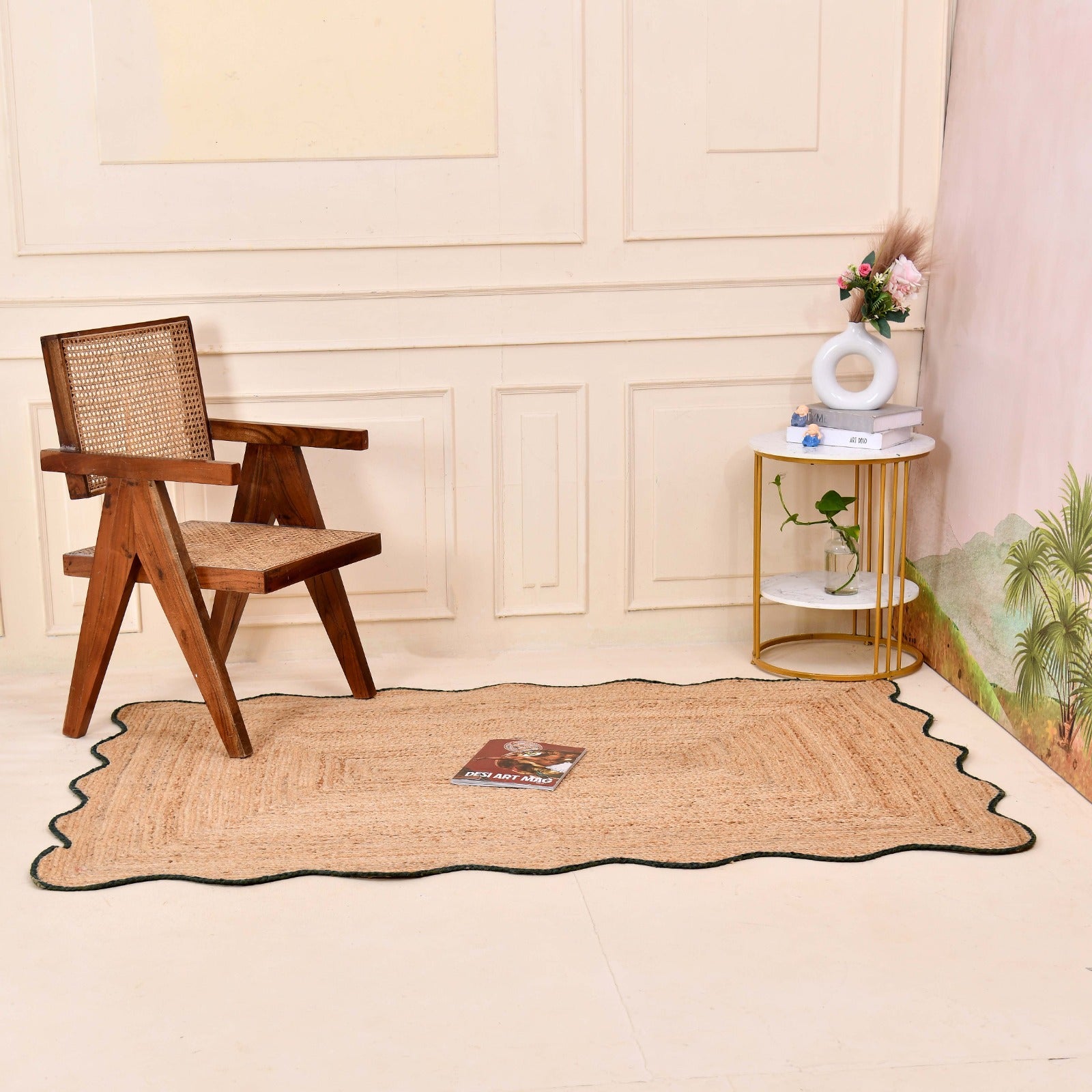 Natural Scalloped Jute Area Rug Handmade Braided Jute Rug
