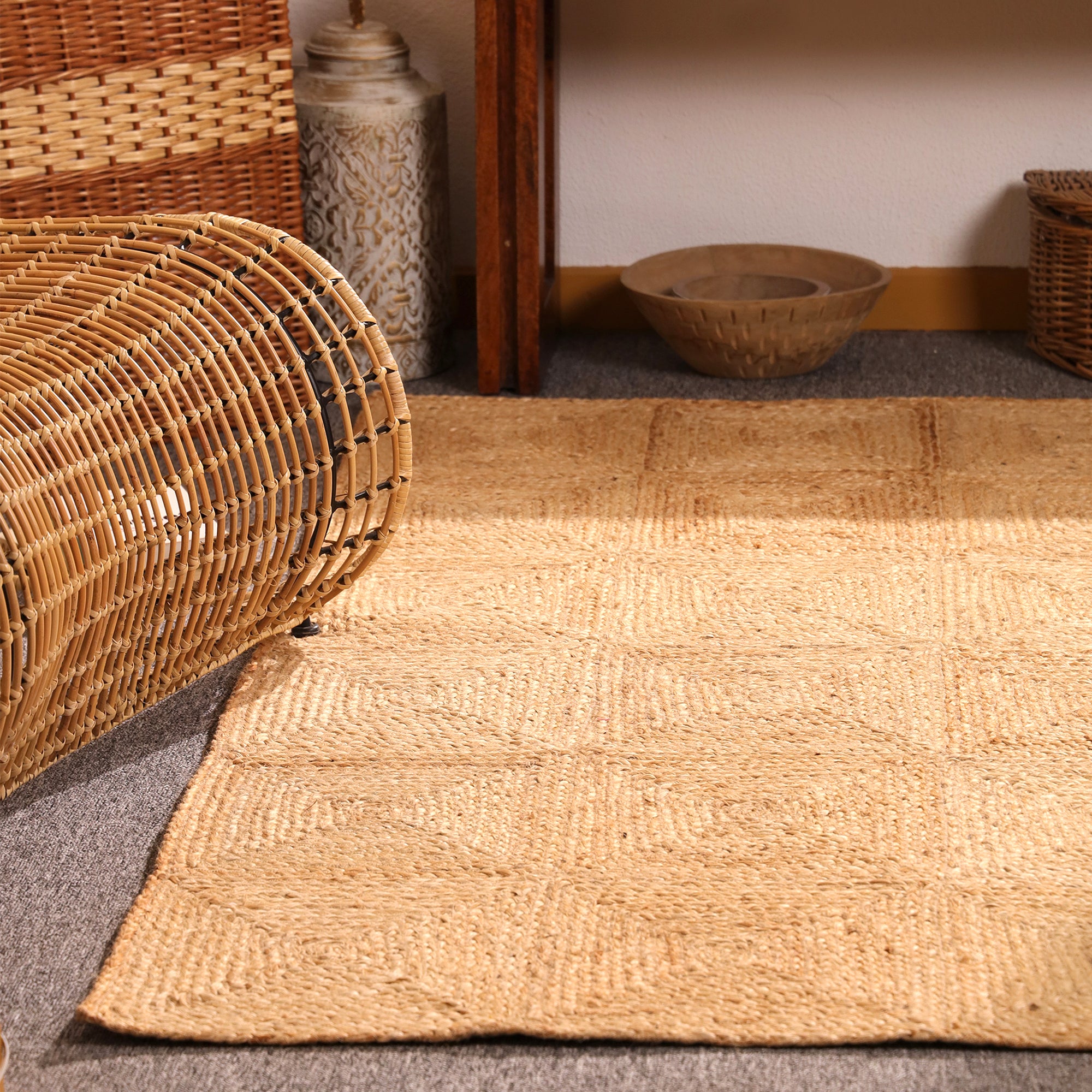 Handwoven Natural Jute Patchwork Area Rug Eco-Friendly Braided Farmhouse