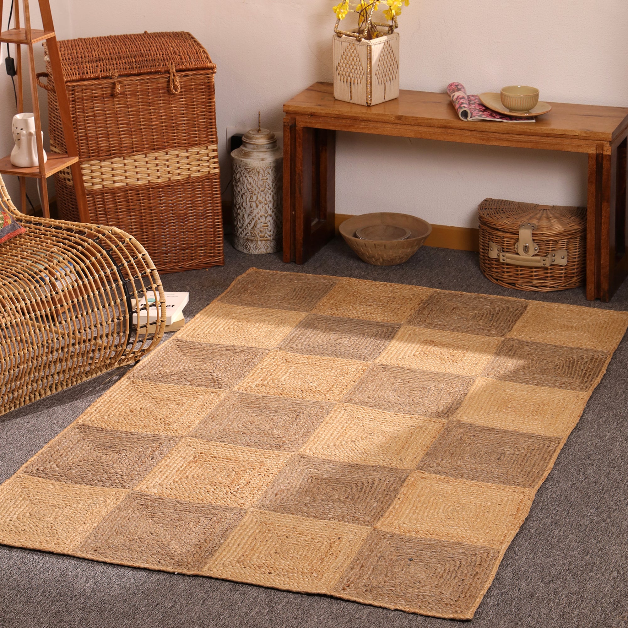 Handwoven Braided Jute Rug- Textured Natural Fiber Area Rug