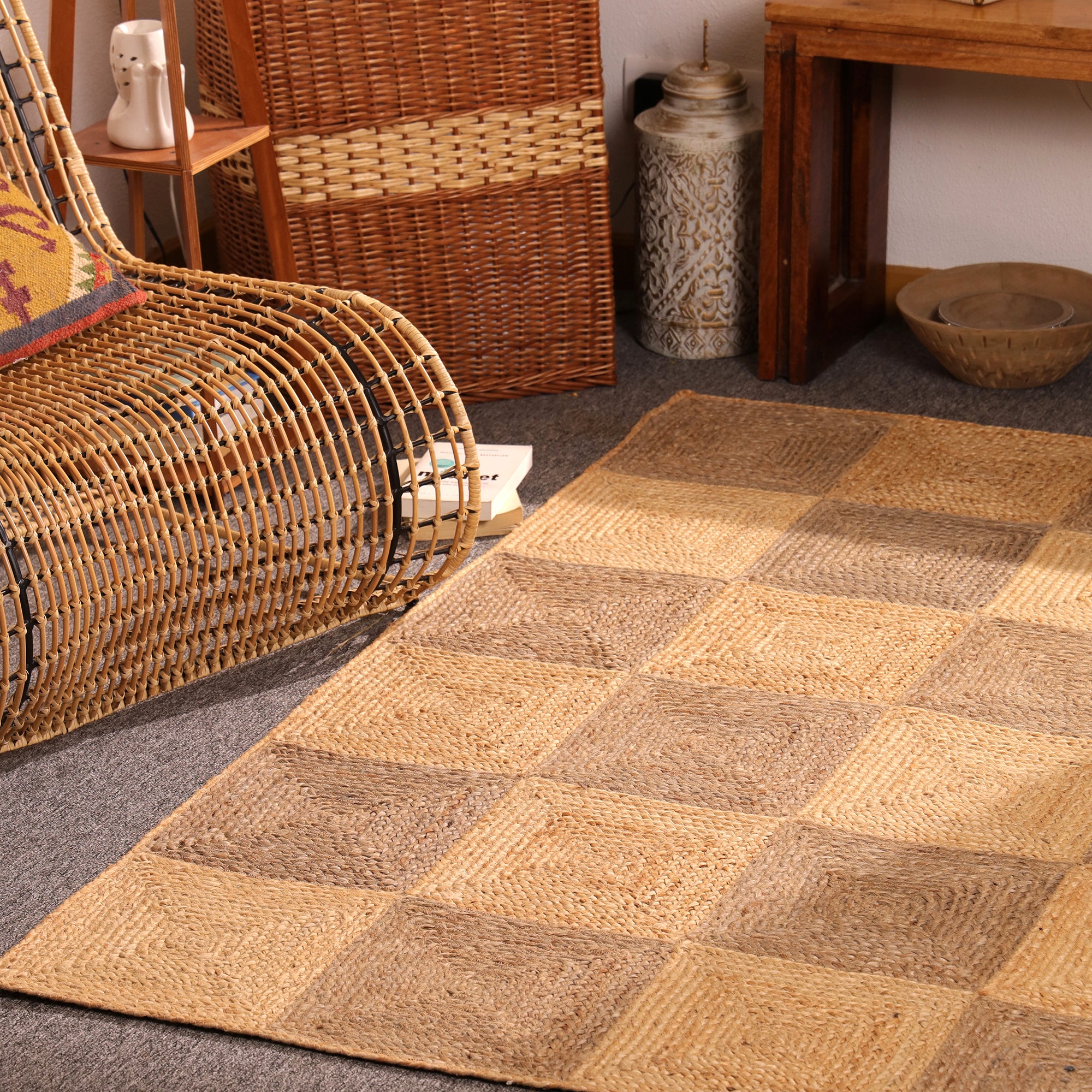 Handwoven Braided Jute Rug- Textured Natural Fiber Area Rug