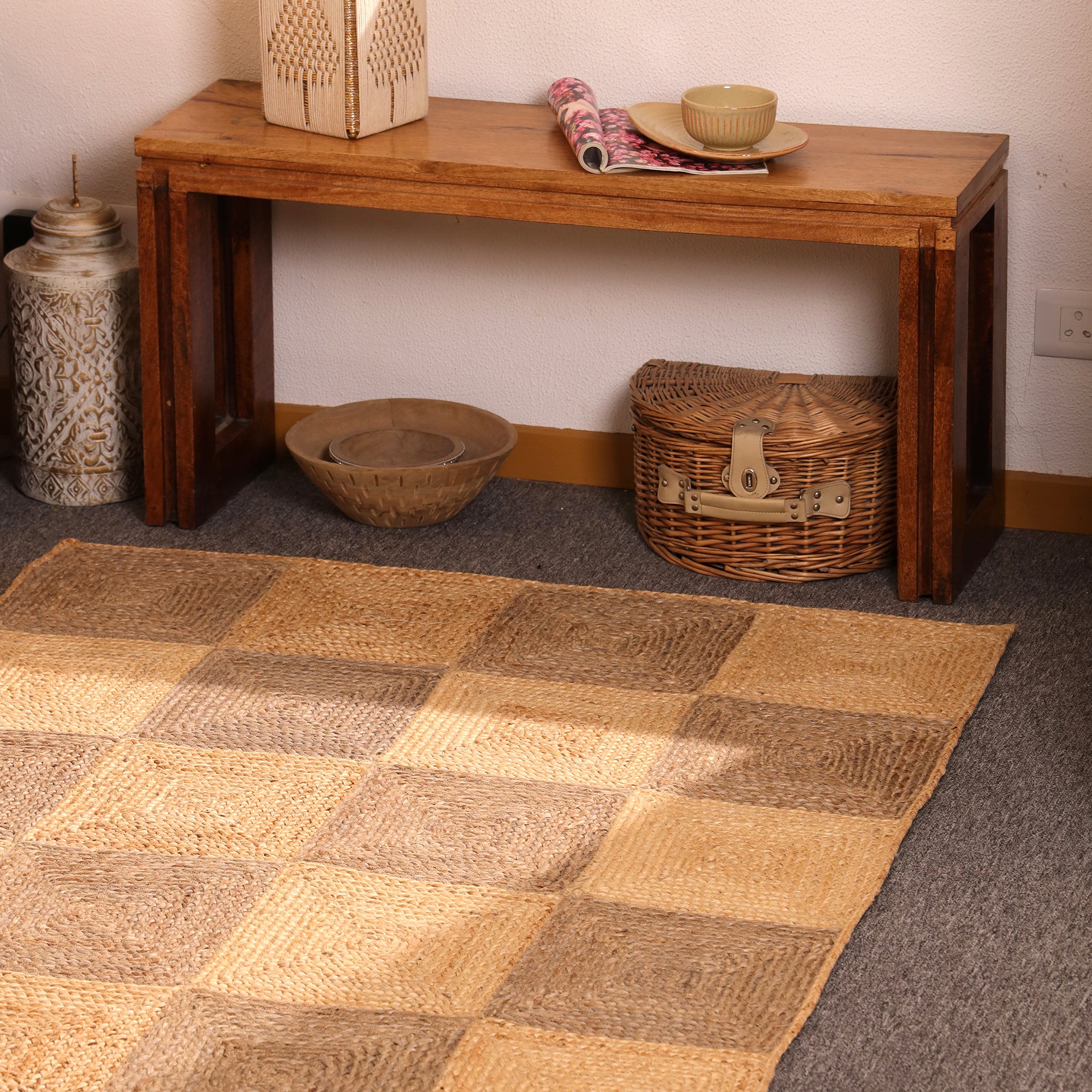Handwoven Braided Jute Rug- Textured Natural Fiber Area Rug