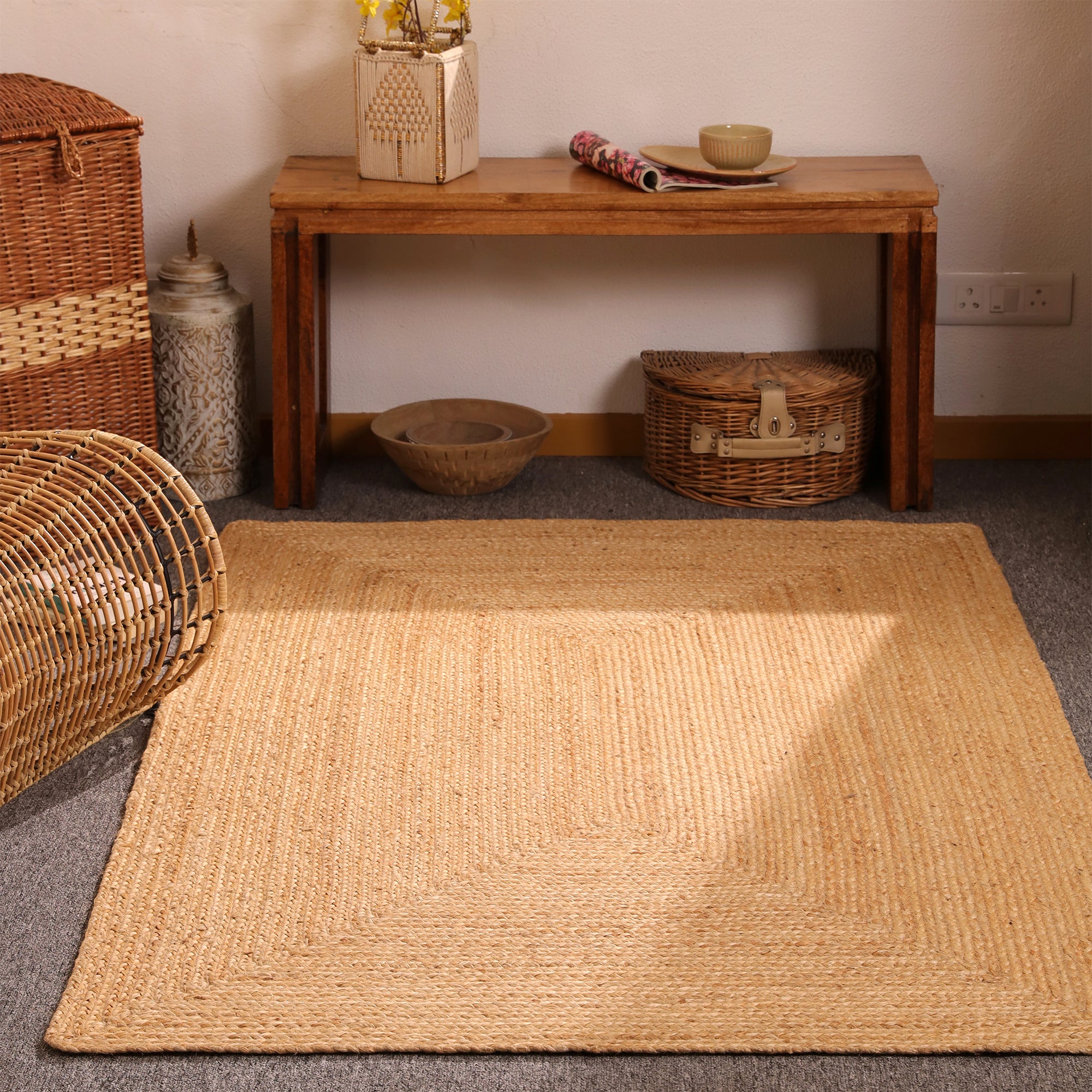 Handmade Natural Jute Area Rug Braided Eco-Friendly Rectangle Rug