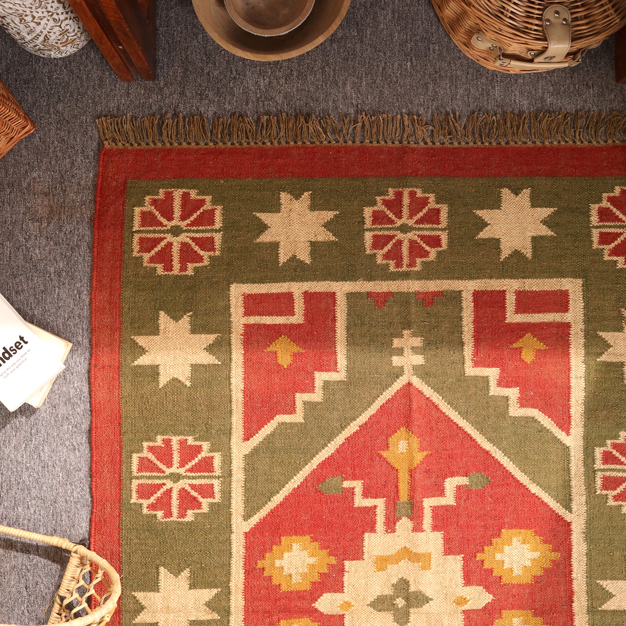 Handwoven Southwestern Kilim Rug – Handmade Tribal Wool Area Rug | Rustic Boho Geometric Flatweave Carpet