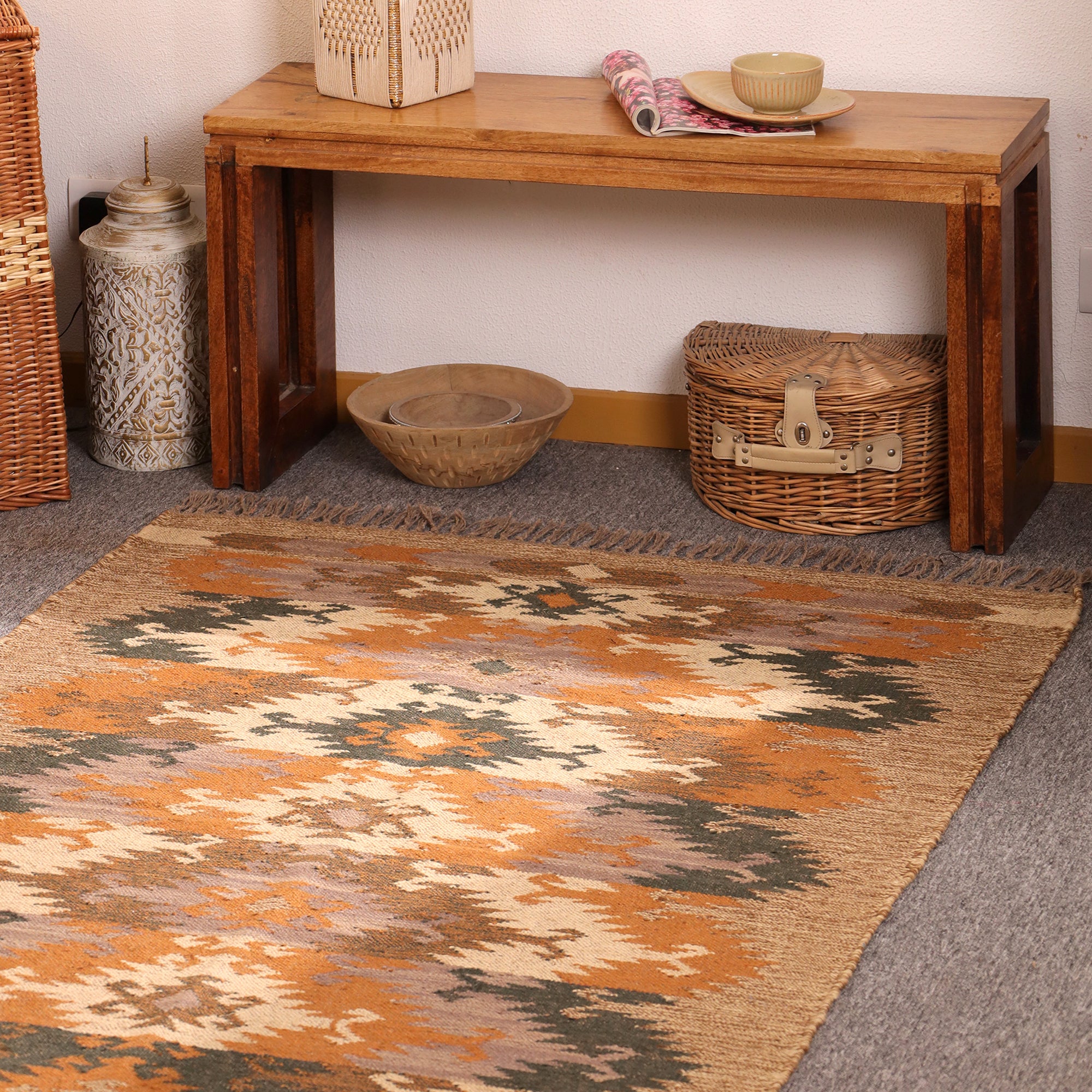 Handwoven Jute Kilim Rug Boho Tribal Area Rug Handmade