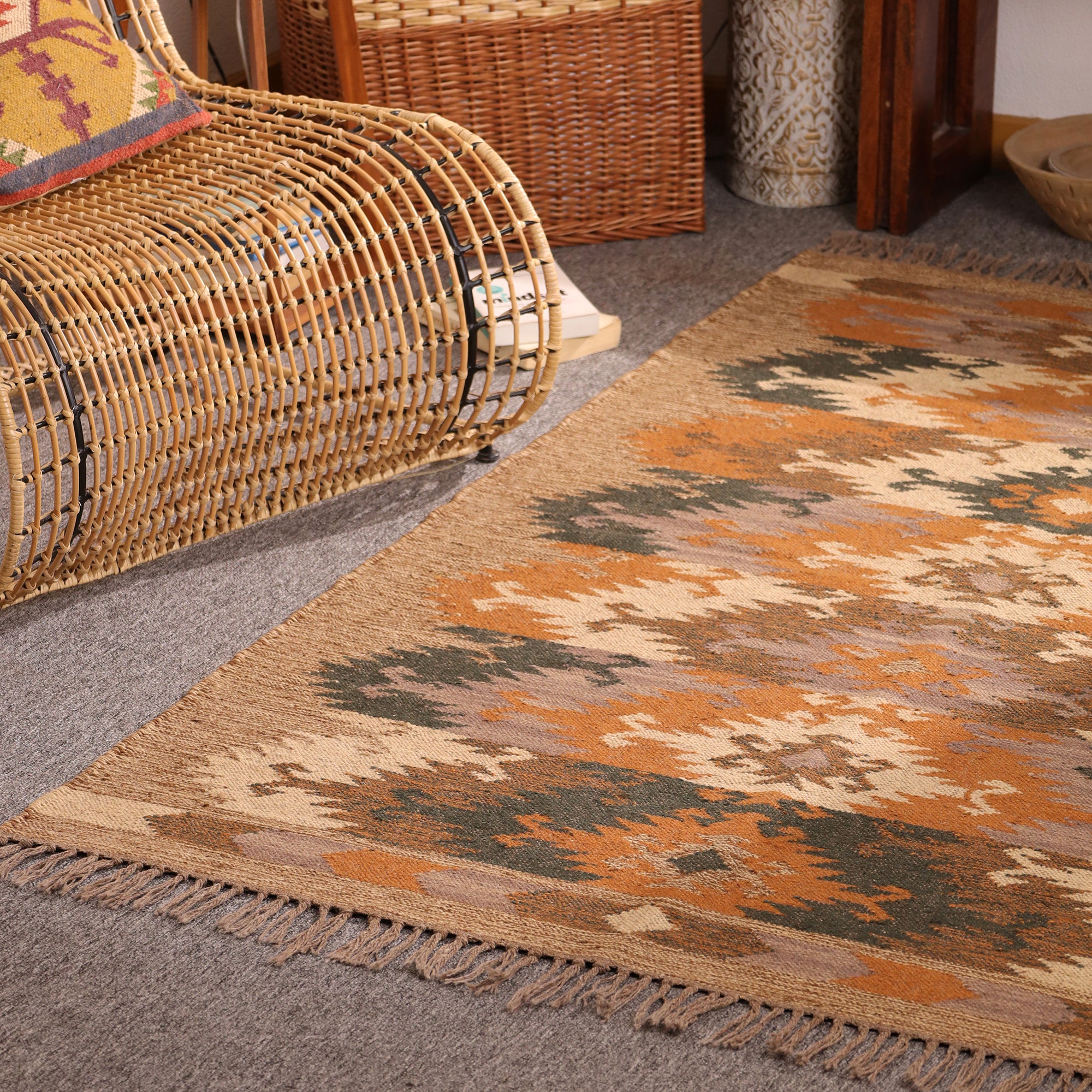 Handwoven Jute Kilim Rug Boho Tribal Area Rug Handmade