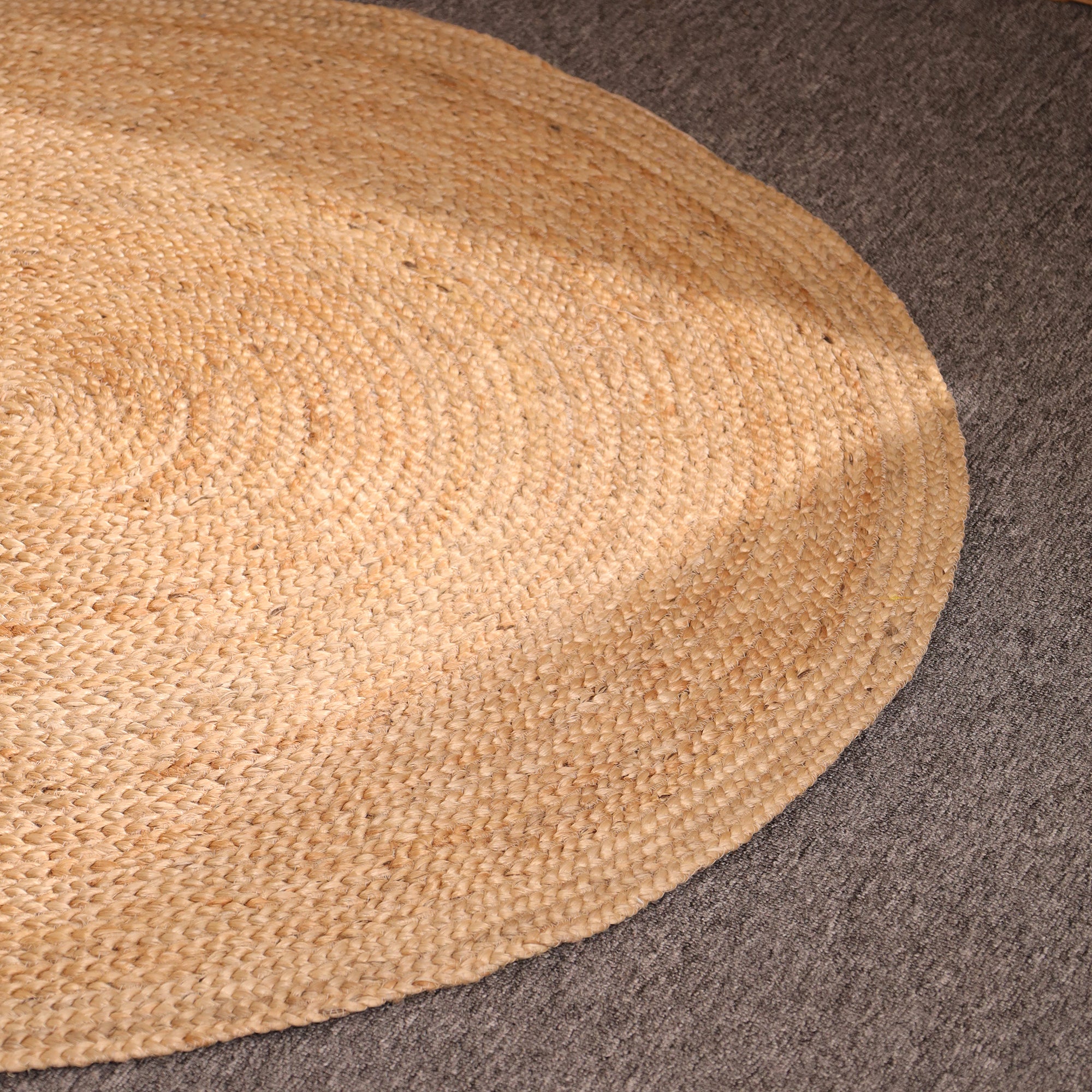 Natural Braided Jute Round Rug – Handmade Boho Farmhouse Floor Carpet